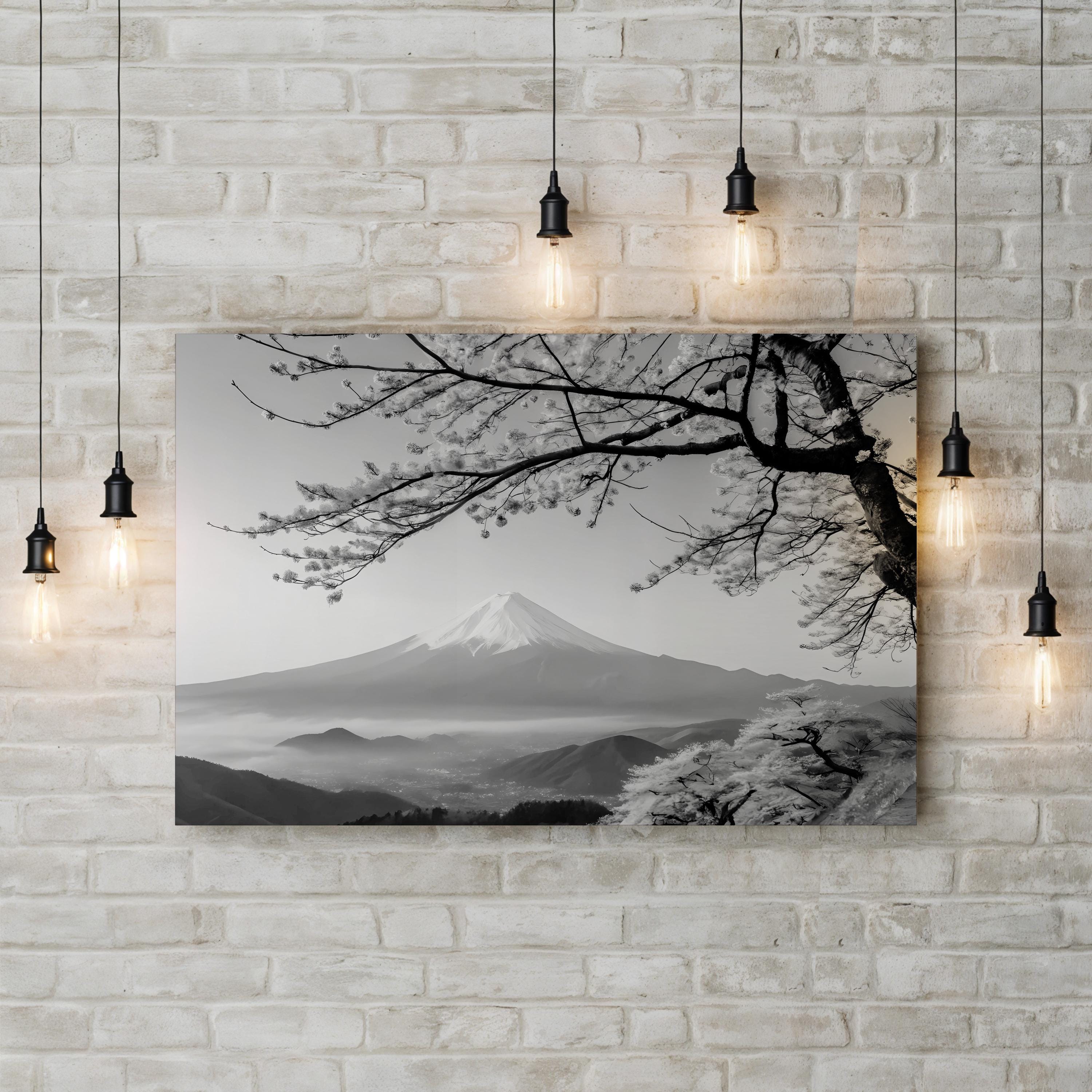 Black and White Mount Fuji in Honshu, Japan Landscape Wall Art