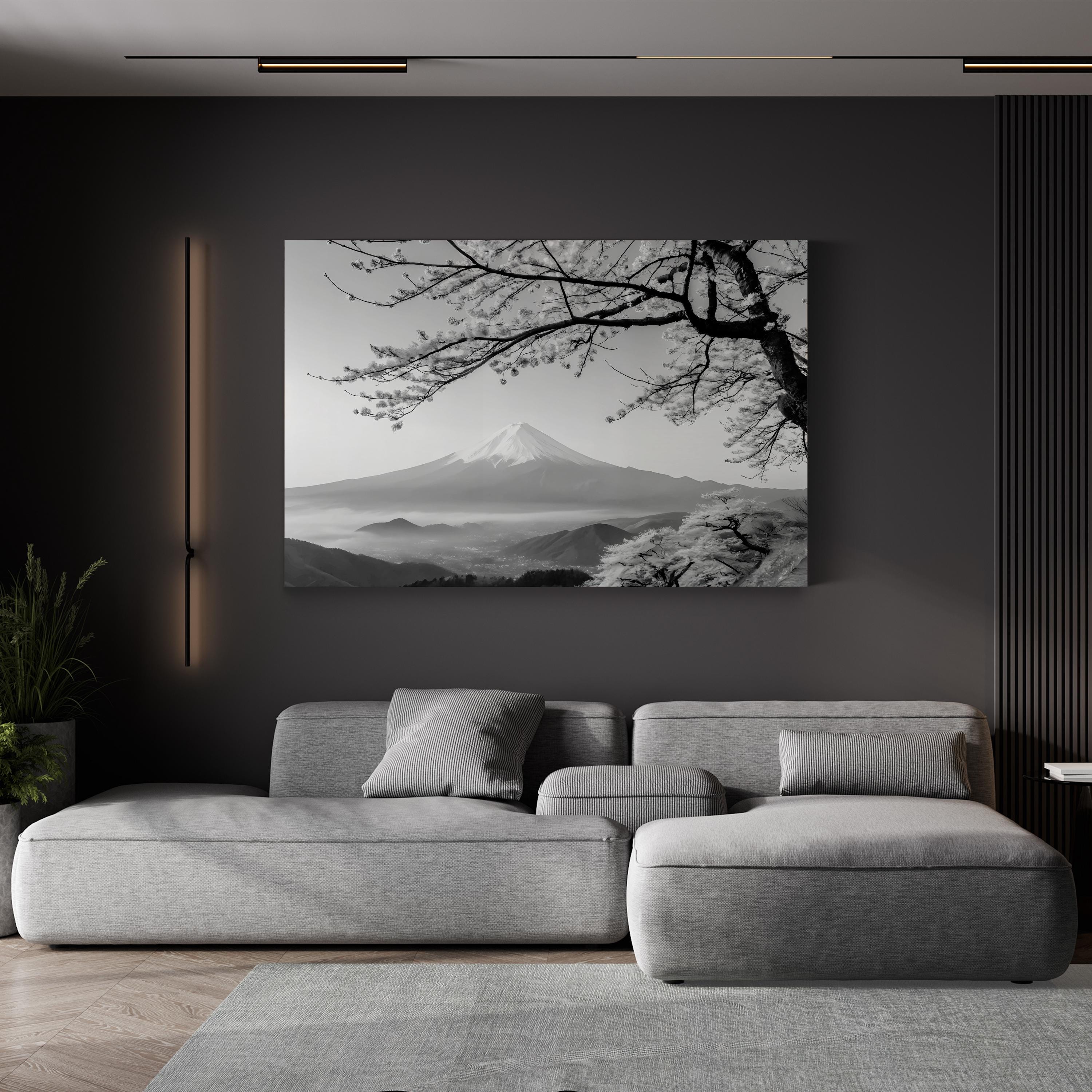 Black and White Mount Fuji in Honshu, Japan Landscape Wall Art