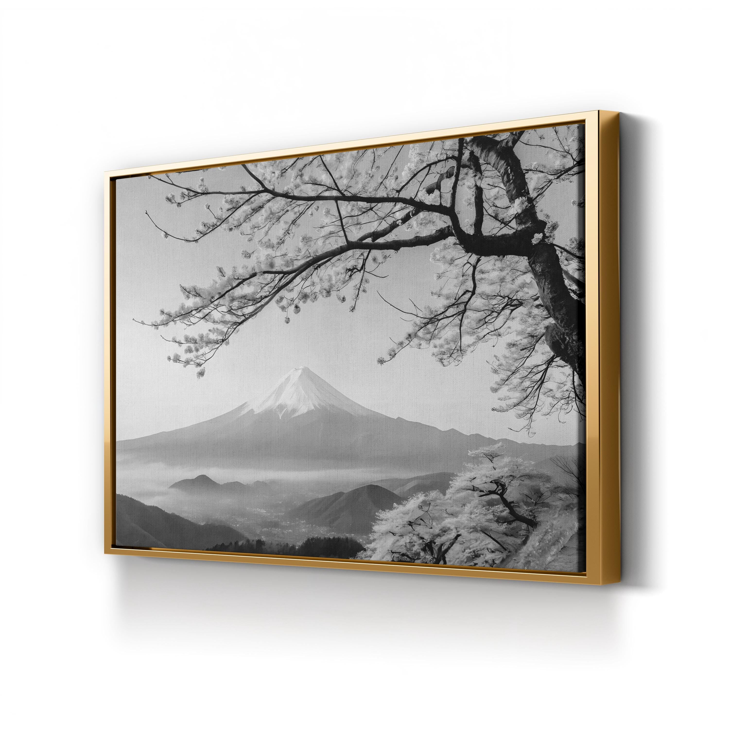 Black and White Mount Fuji in Honshu, Japan Landscape Wall Art