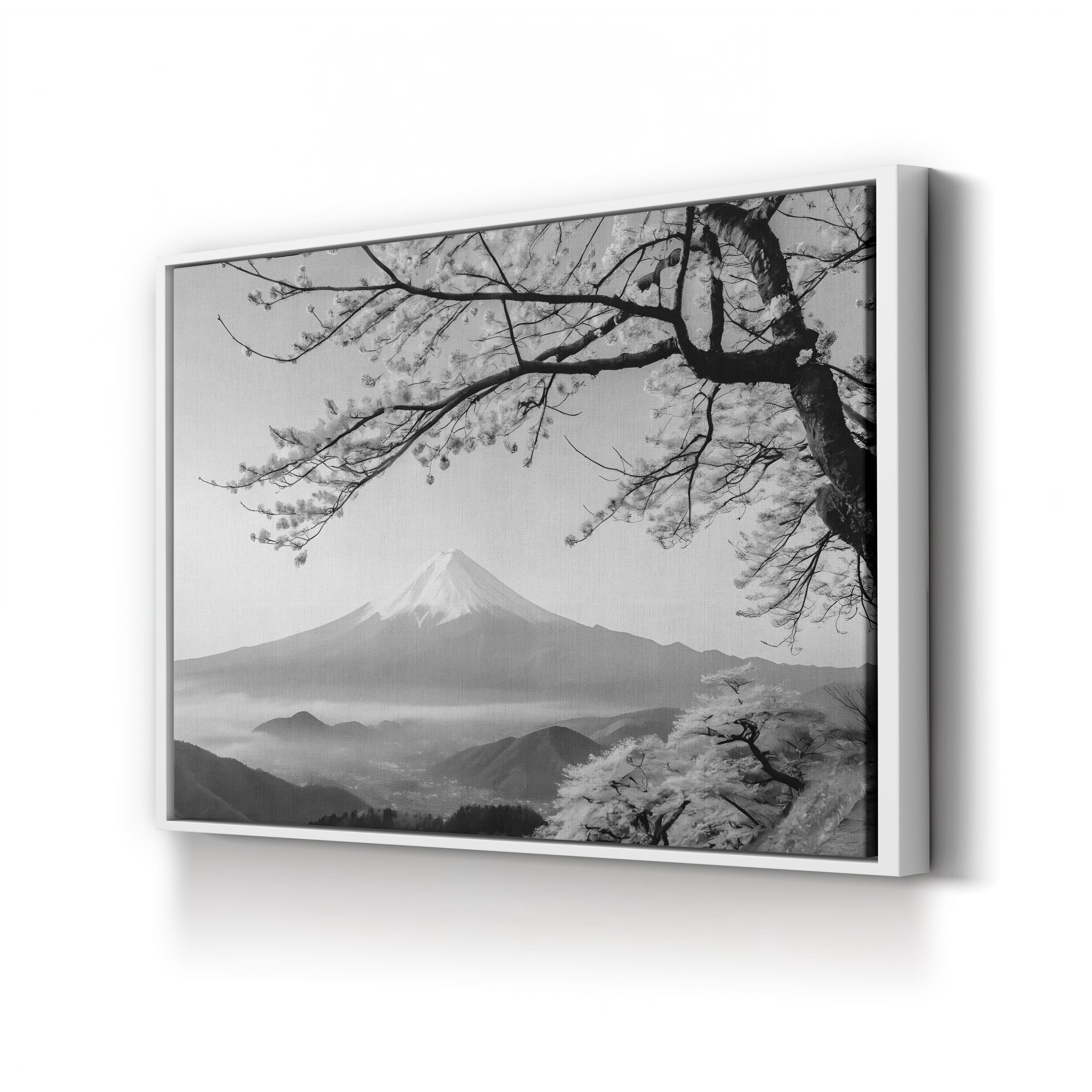 Black and White Mount Fuji in Honshu, Japan Landscape Wall Art