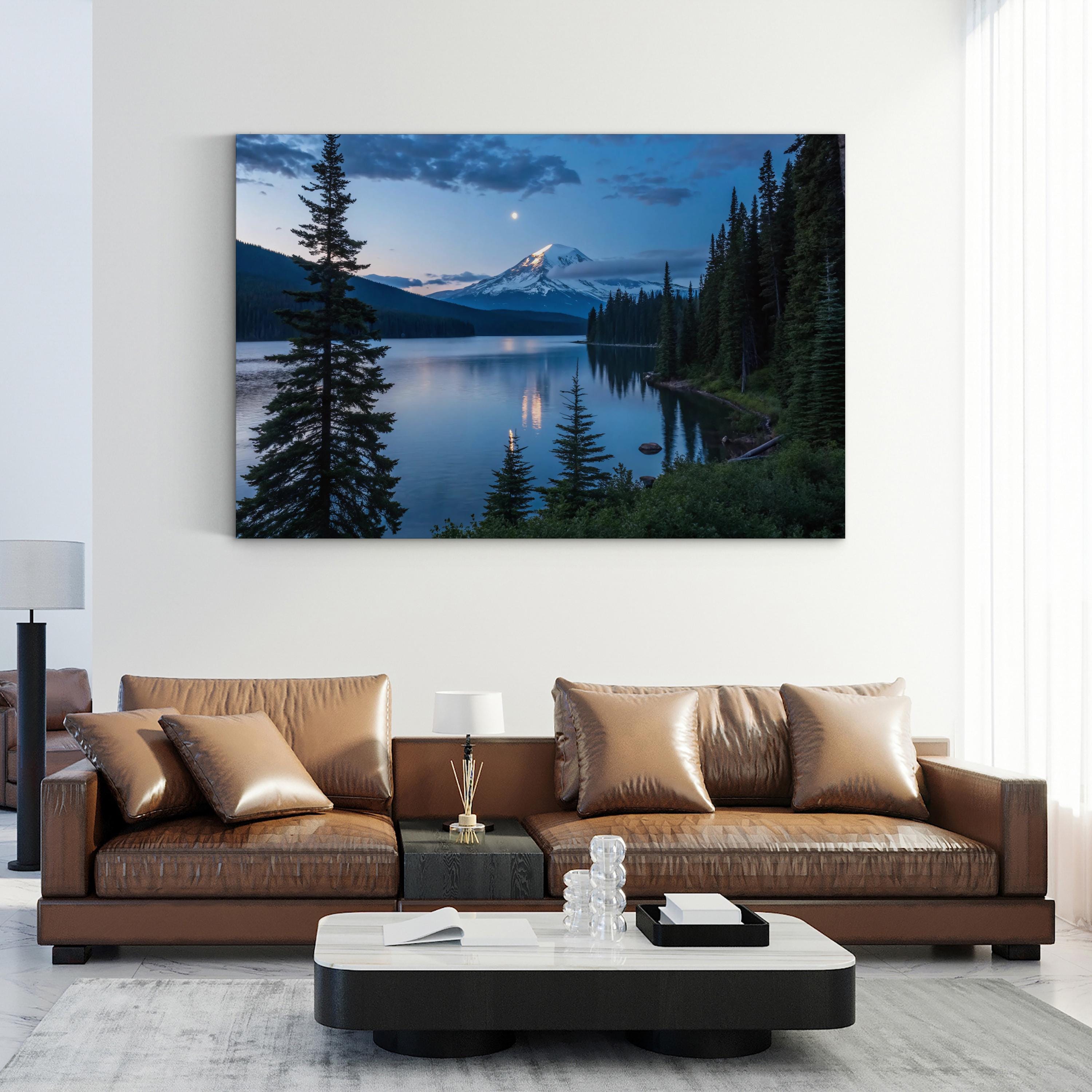 Mount Hood Canvas Art – Full Moon Night Landscape