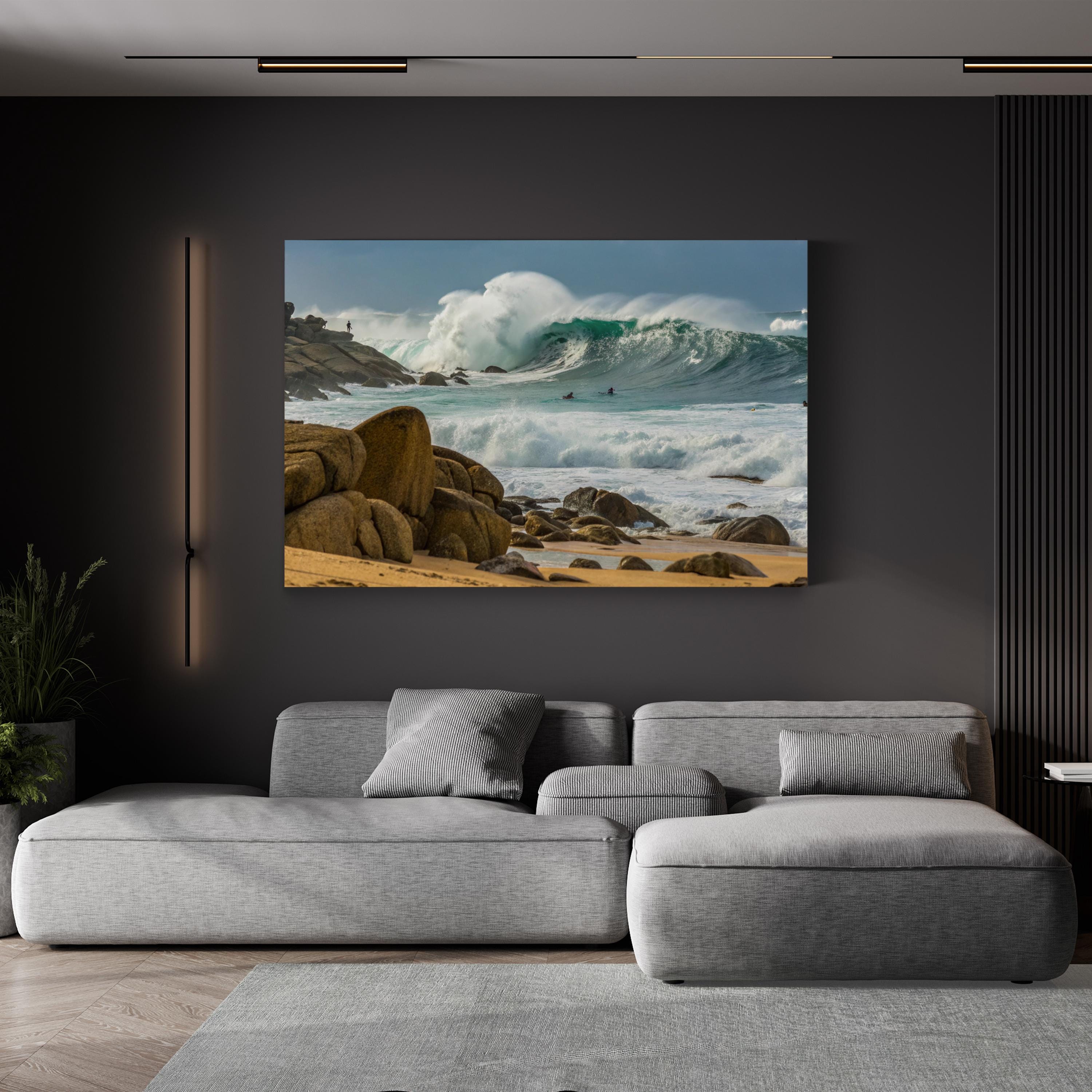 Powerful Ocean Waves — Framed Coastal Beach Seascape Canvas Wall Art