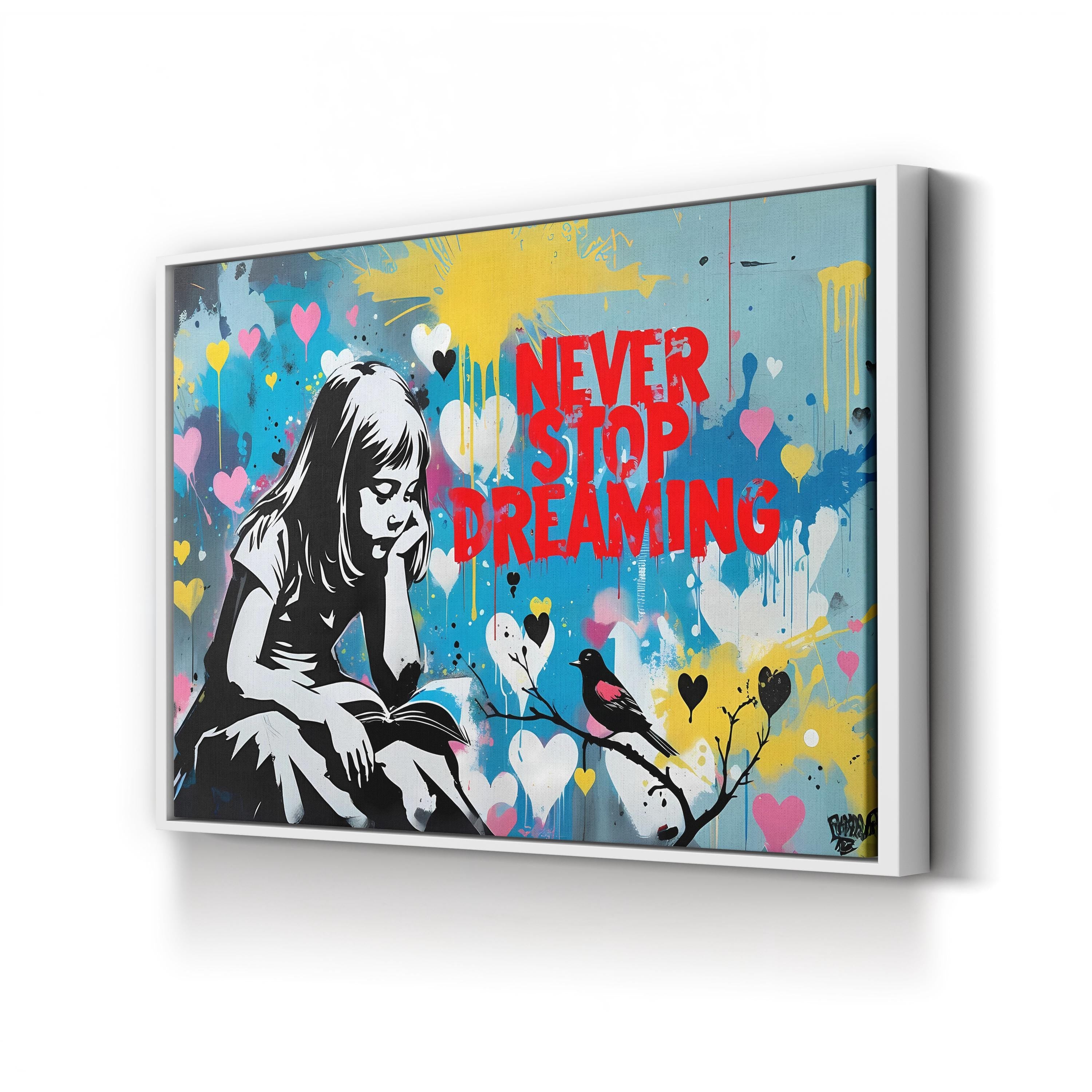 Never Stop Dreaming Graffiti-Style Canvas Print | Inspirational Street Art Wall Art