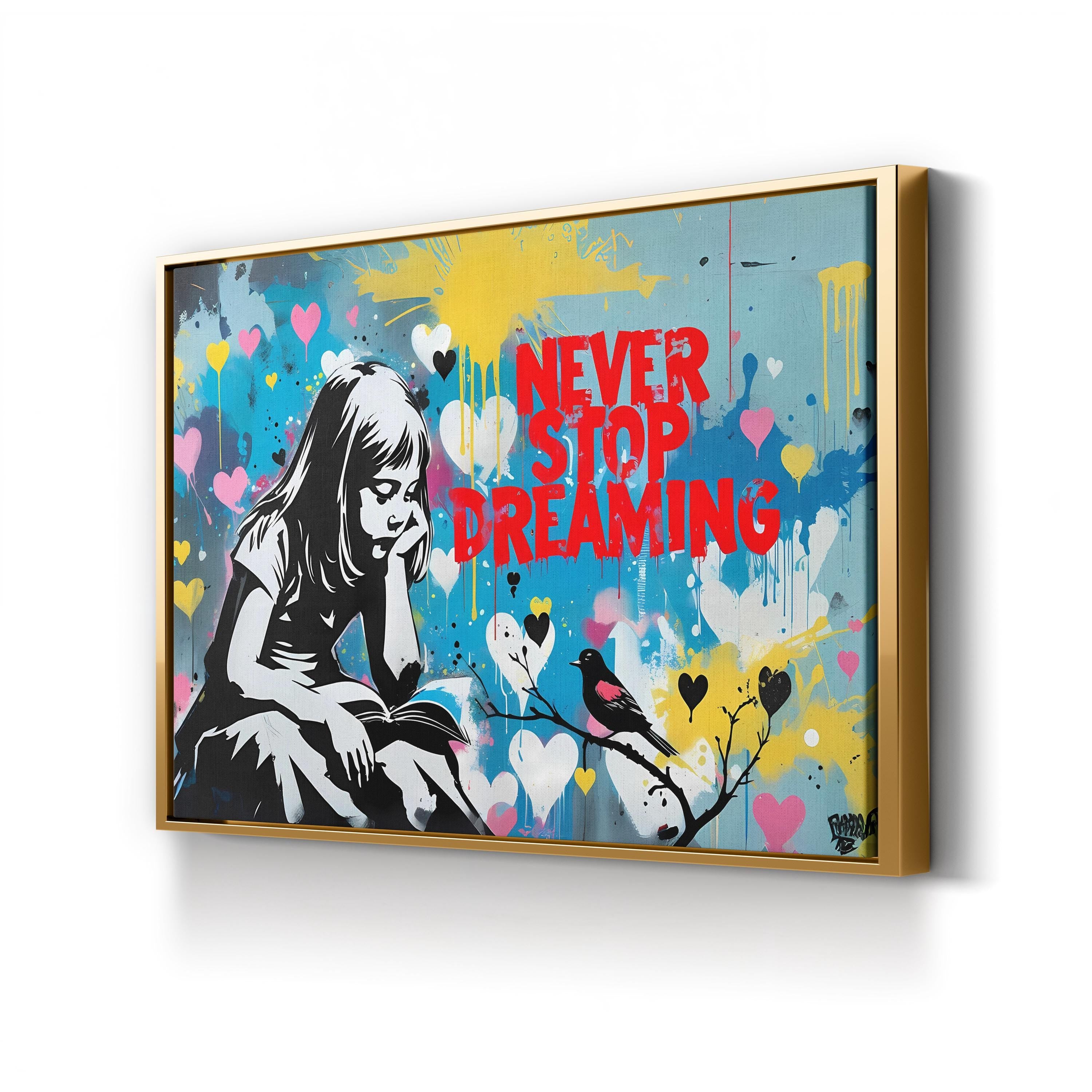 Never Stop Dreaming Graffiti-Style Canvas Print | Inspirational Street Art Wall Art