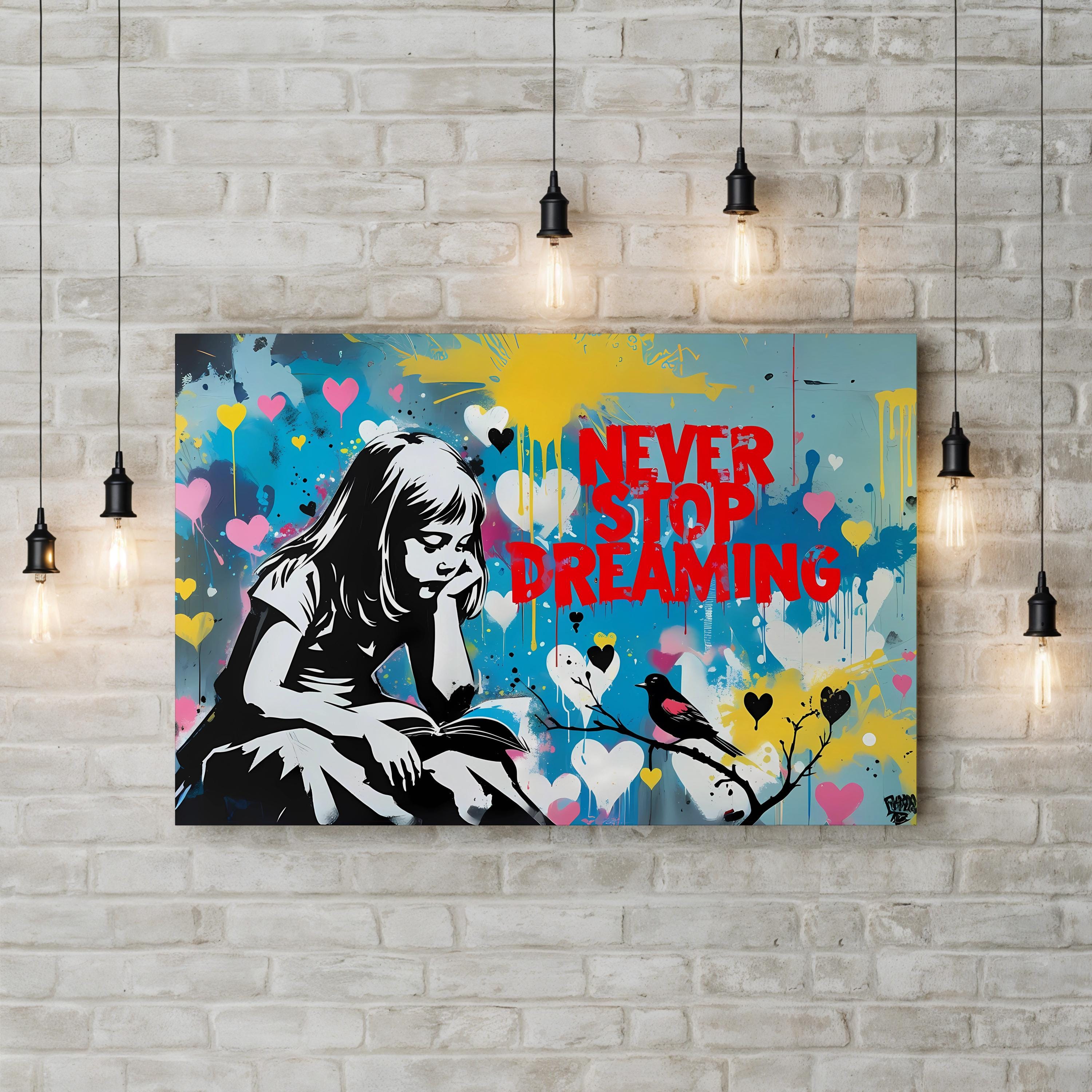 Never Stop Dreaming Graffiti-Style Canvas Print | Inspirational Street Art Wall Art