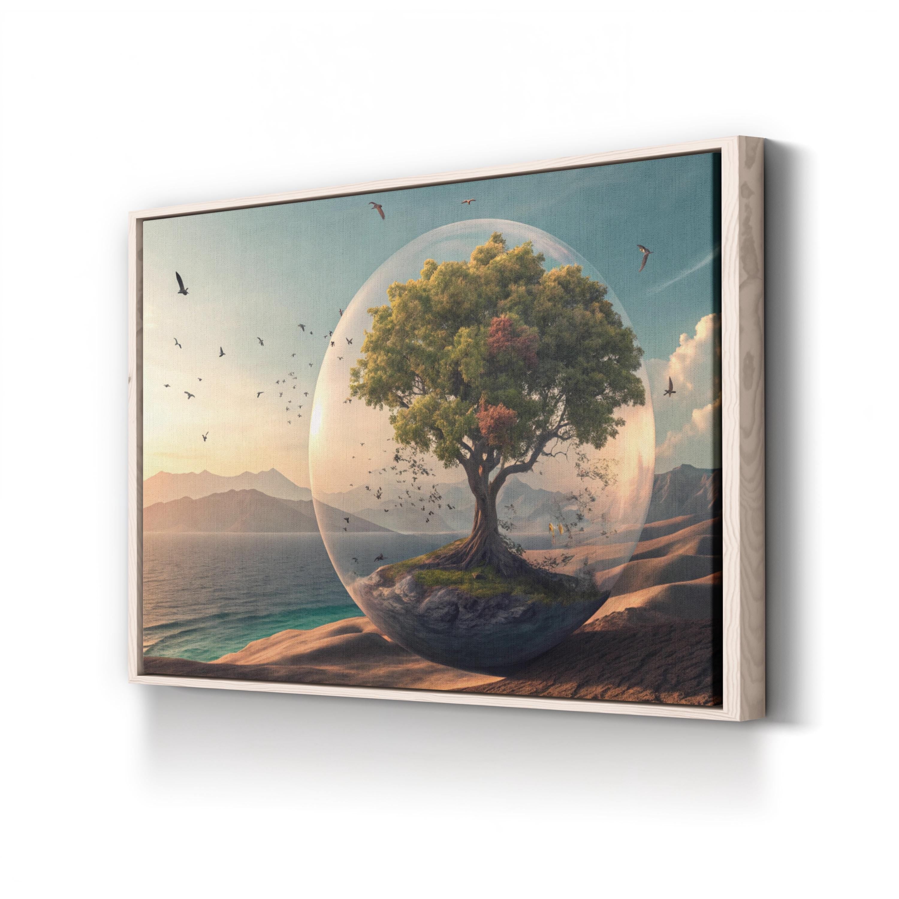 Oasis Desert Tree – Period Illustration Wall Art | Tranquil Landscape Canvas Print