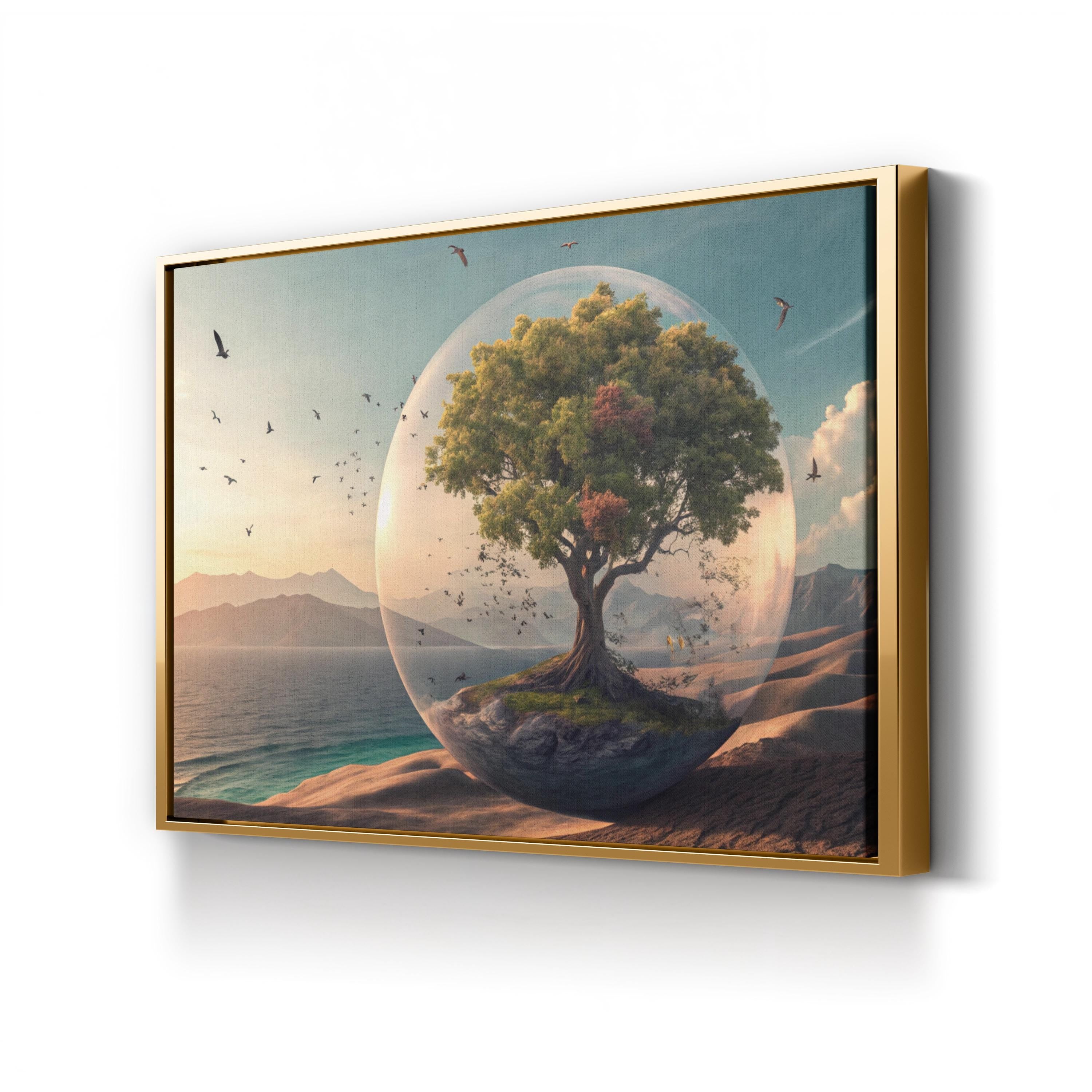 Oasis Desert Tree – Period Illustration Wall Art | Tranquil Landscape Canvas Print