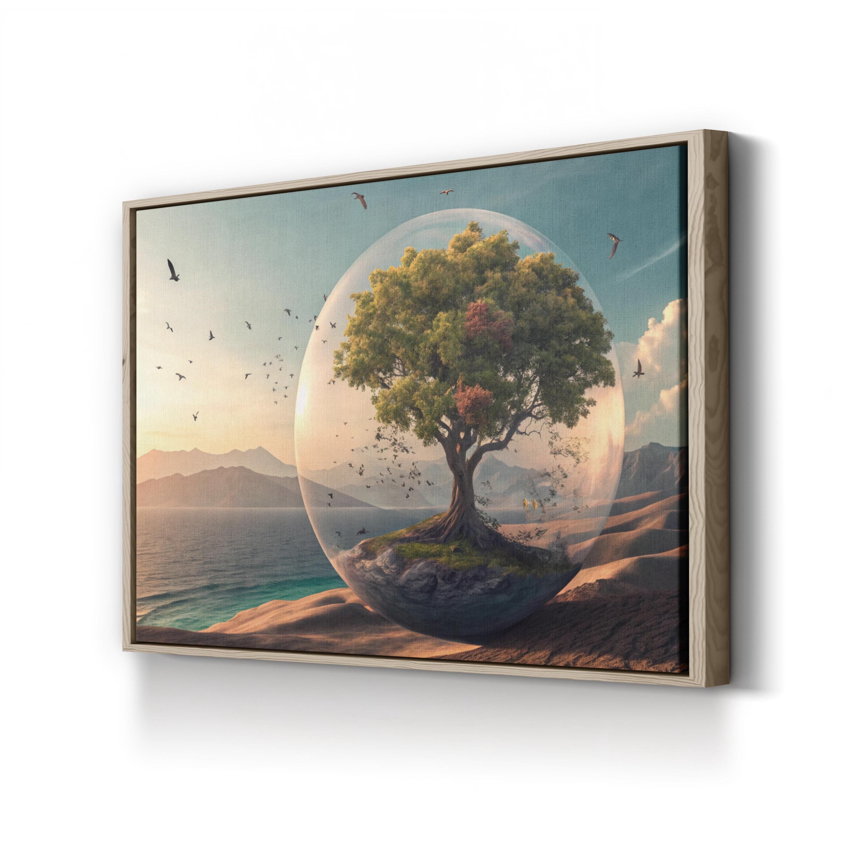 Oasis Desert Tree – Period Illustration Wall Art | Tranquil Landscape Canvas Print