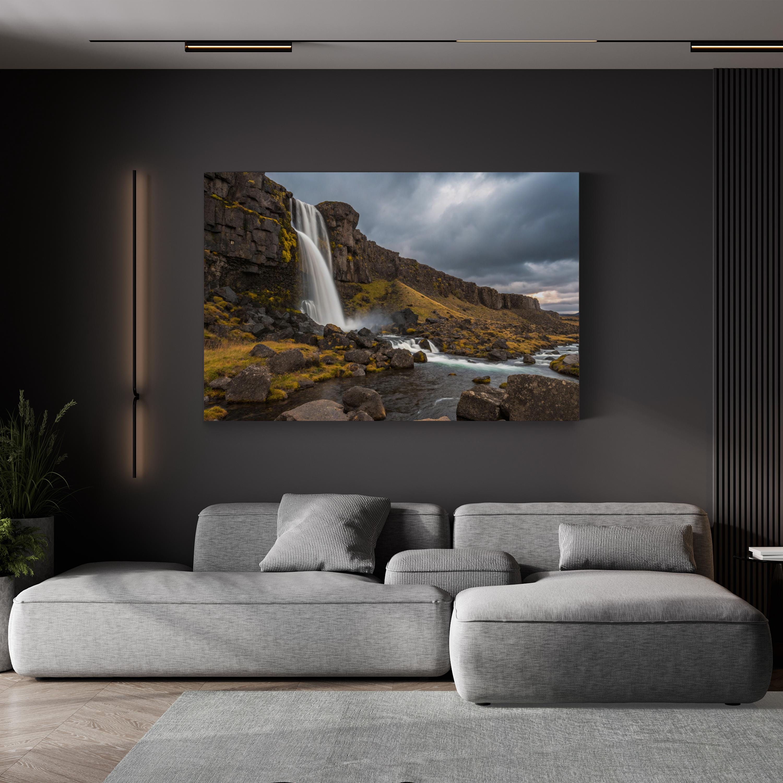 Oxarárfoss Waterfall Wall Art | Oxarárfoss, Þingvellir National Park, Iceland Landscape Canvas Print