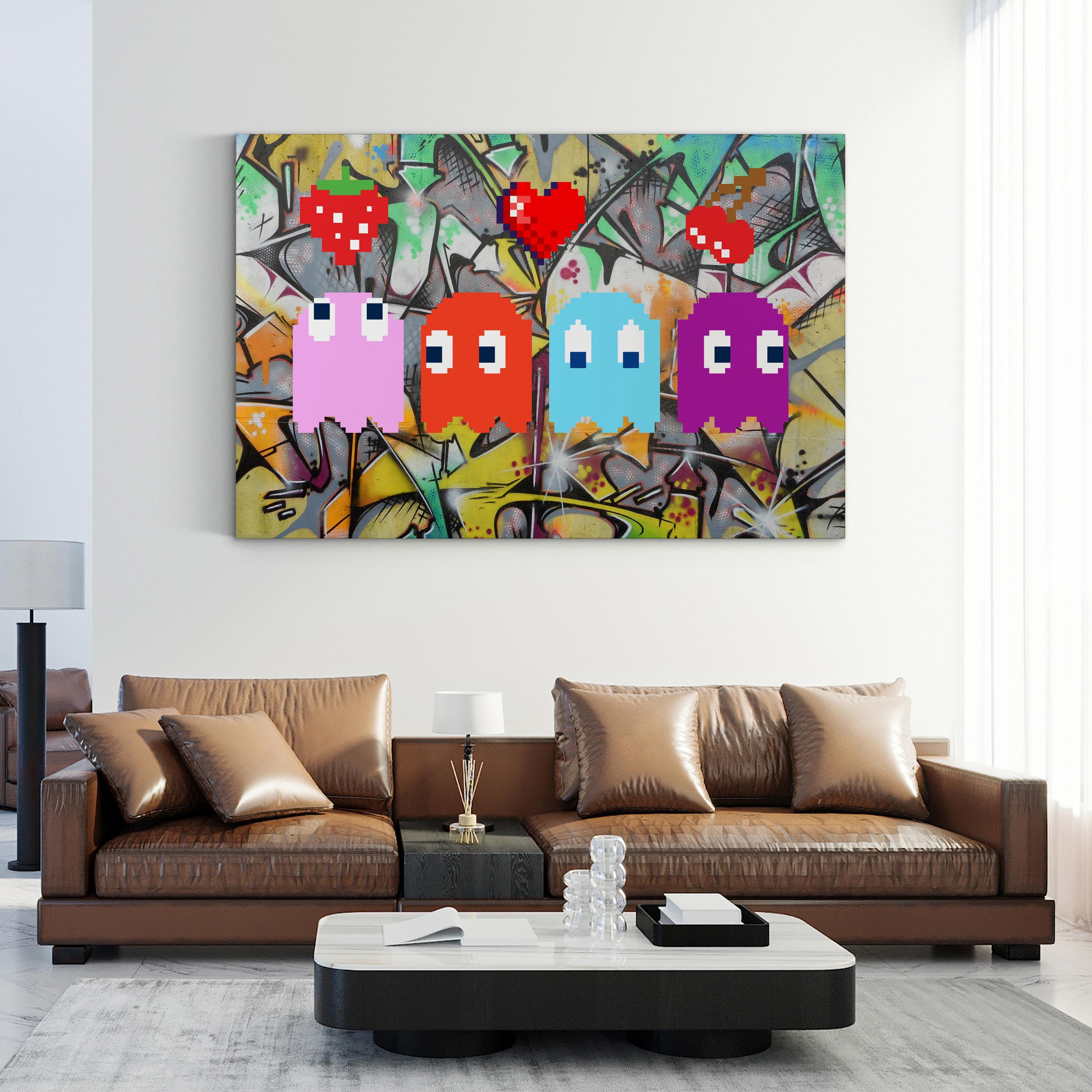 Pac-Man Graffiti Canvas Print | Retro Gaming Pixel Art Wall Art
