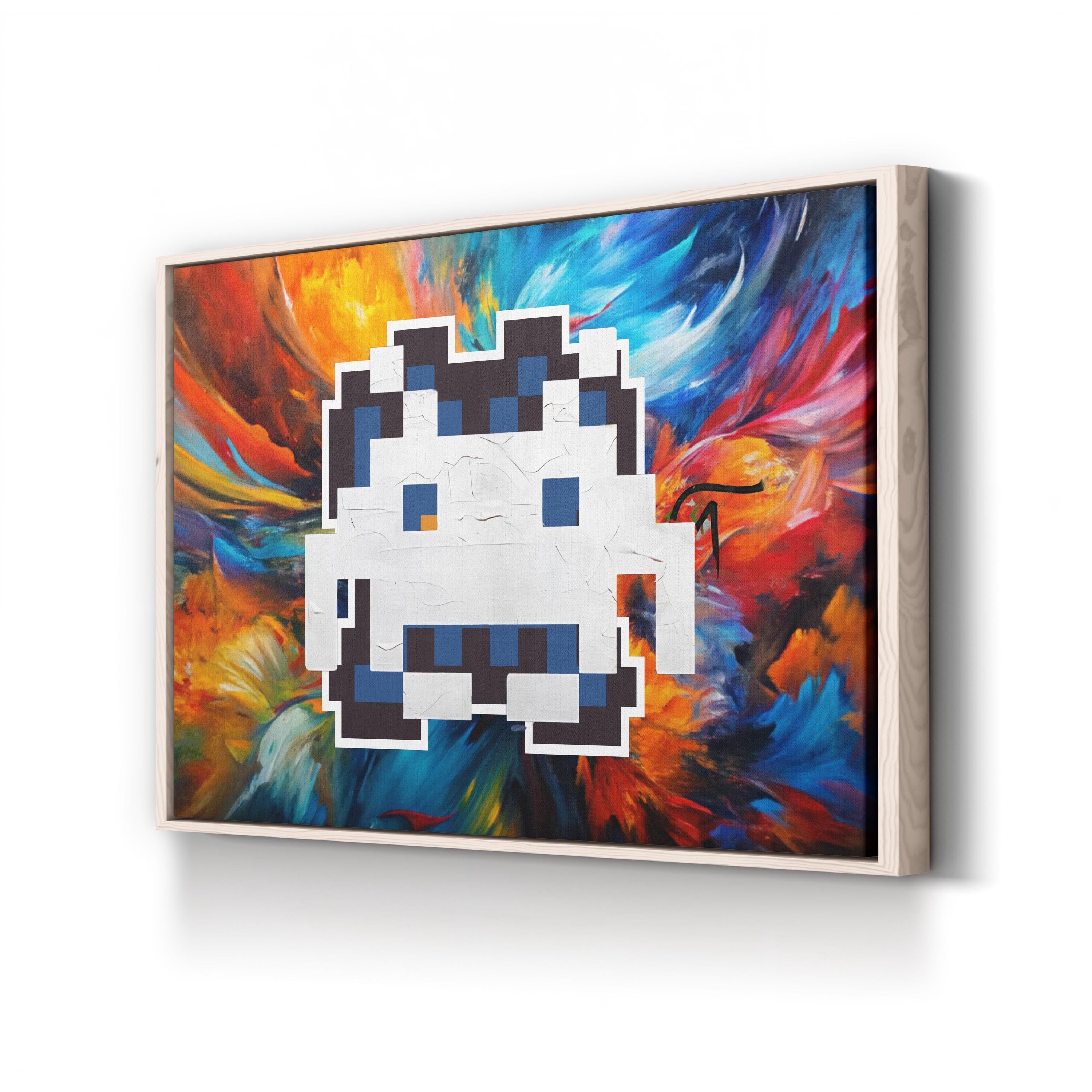 Painted Space Invader Black Canvas Art | Retro Pixel Street Art Print