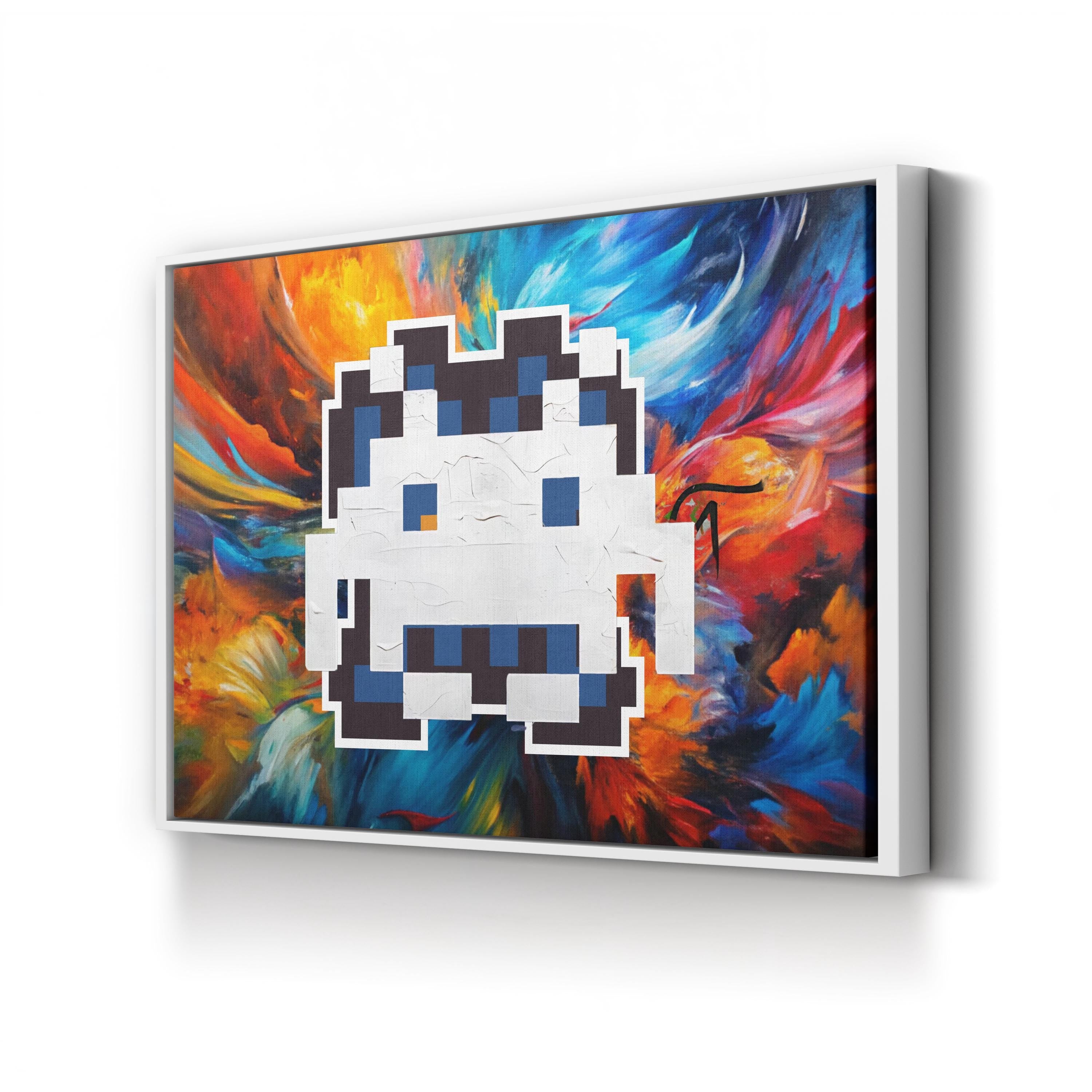 Painted Space Invader Black Canvas Art | Retro Pixel Street Art Print