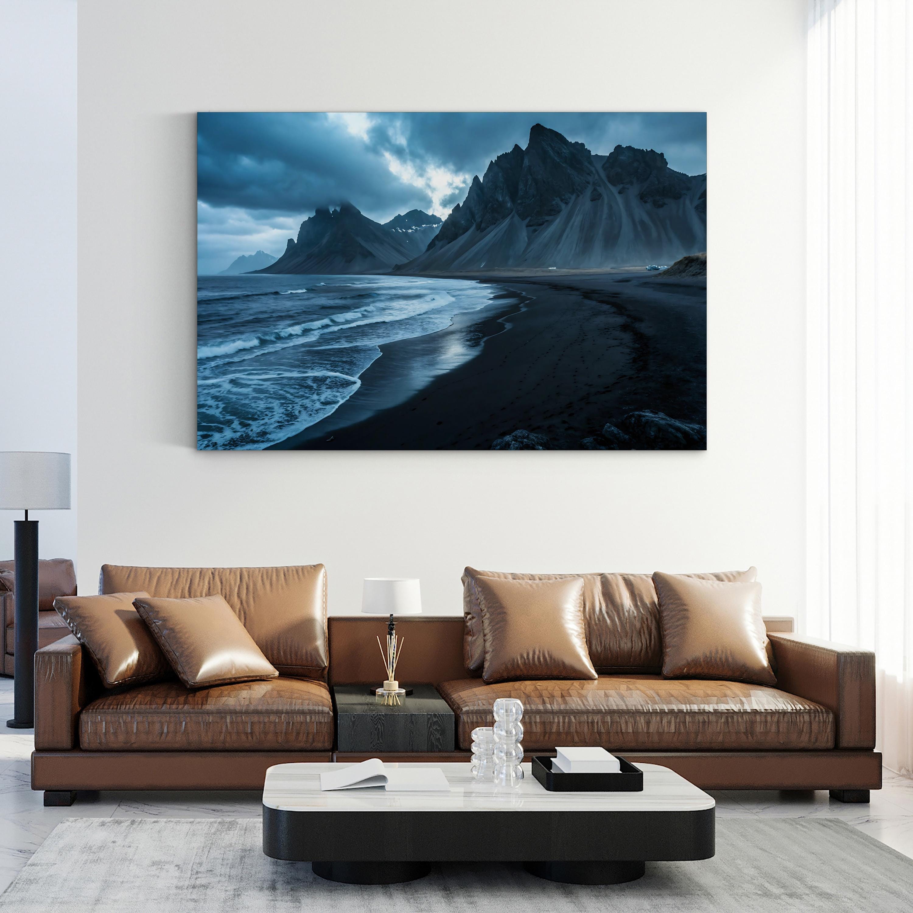 Iceland Black Sand Beach Canvas Art: Peaceful Coastal Landscape, Nautical Home Decor