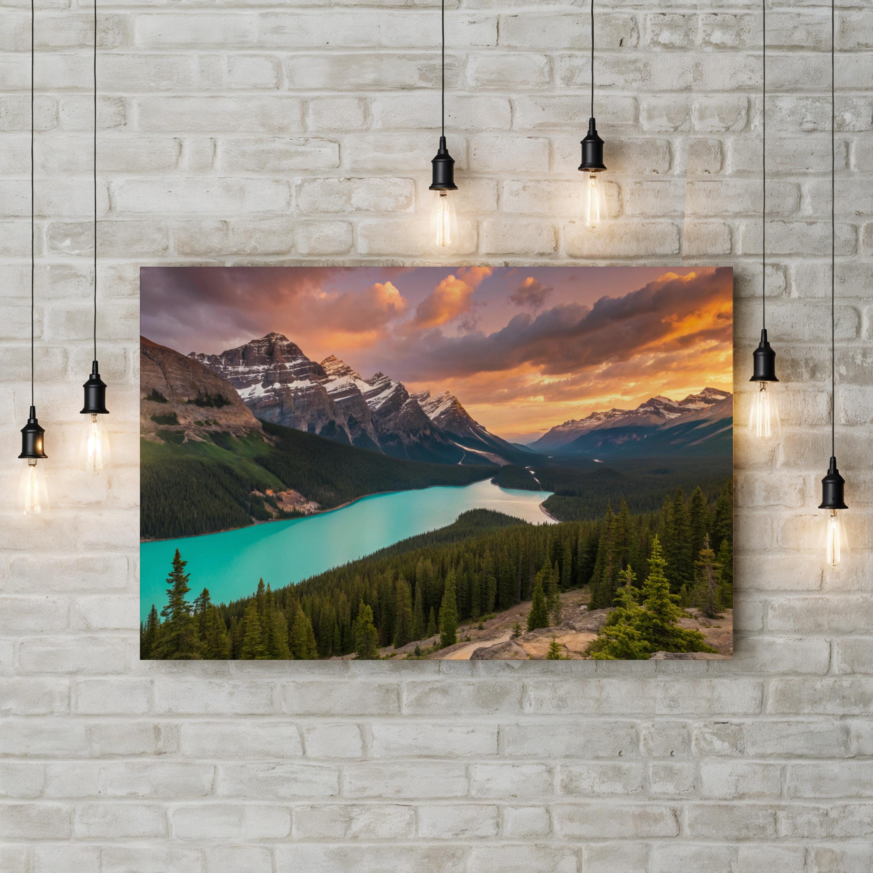 Peyto Lake Sunset, Alberta – Vintage Photography Wall Art | Mountain Landscape Canvas Print