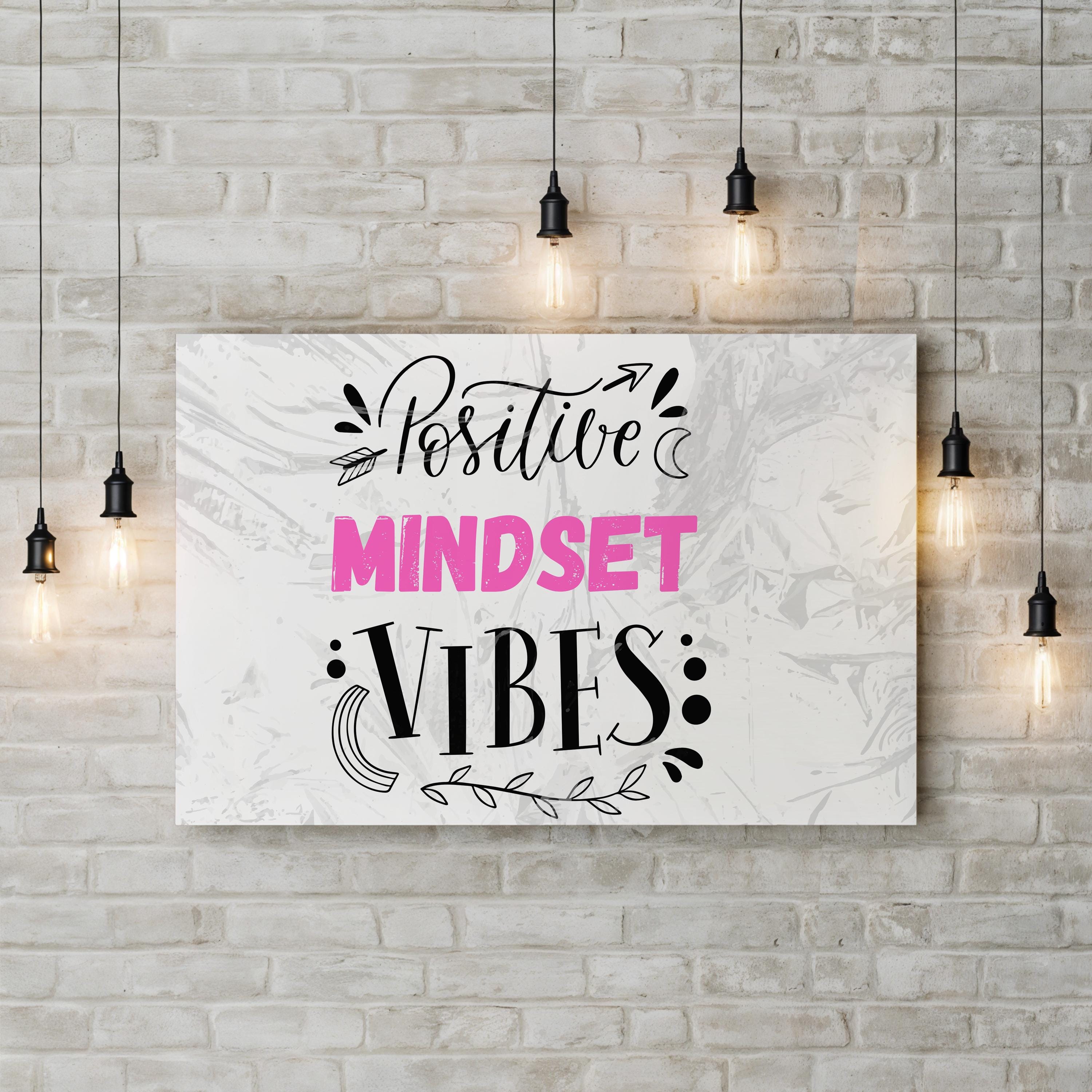 Positive Vibes Mindset II Wall Art | Contemporary Black and Pink Typography Canvas Print