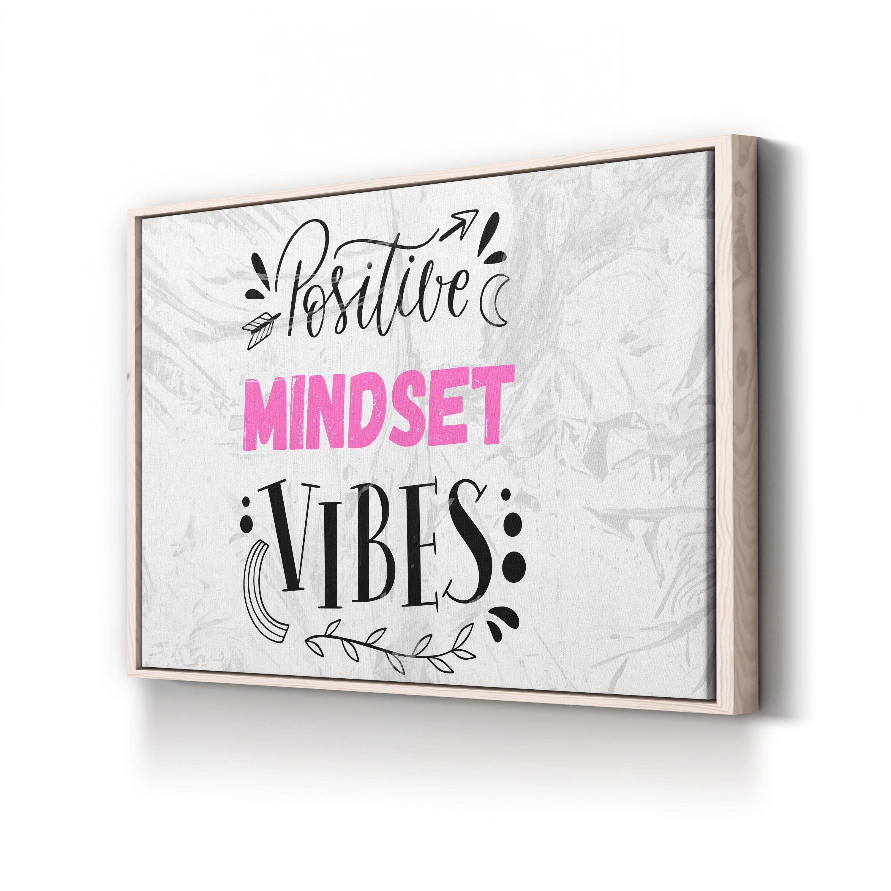 Positive Vibes Mindset II Wall Art | Contemporary Black and Pink Typography Canvas Print