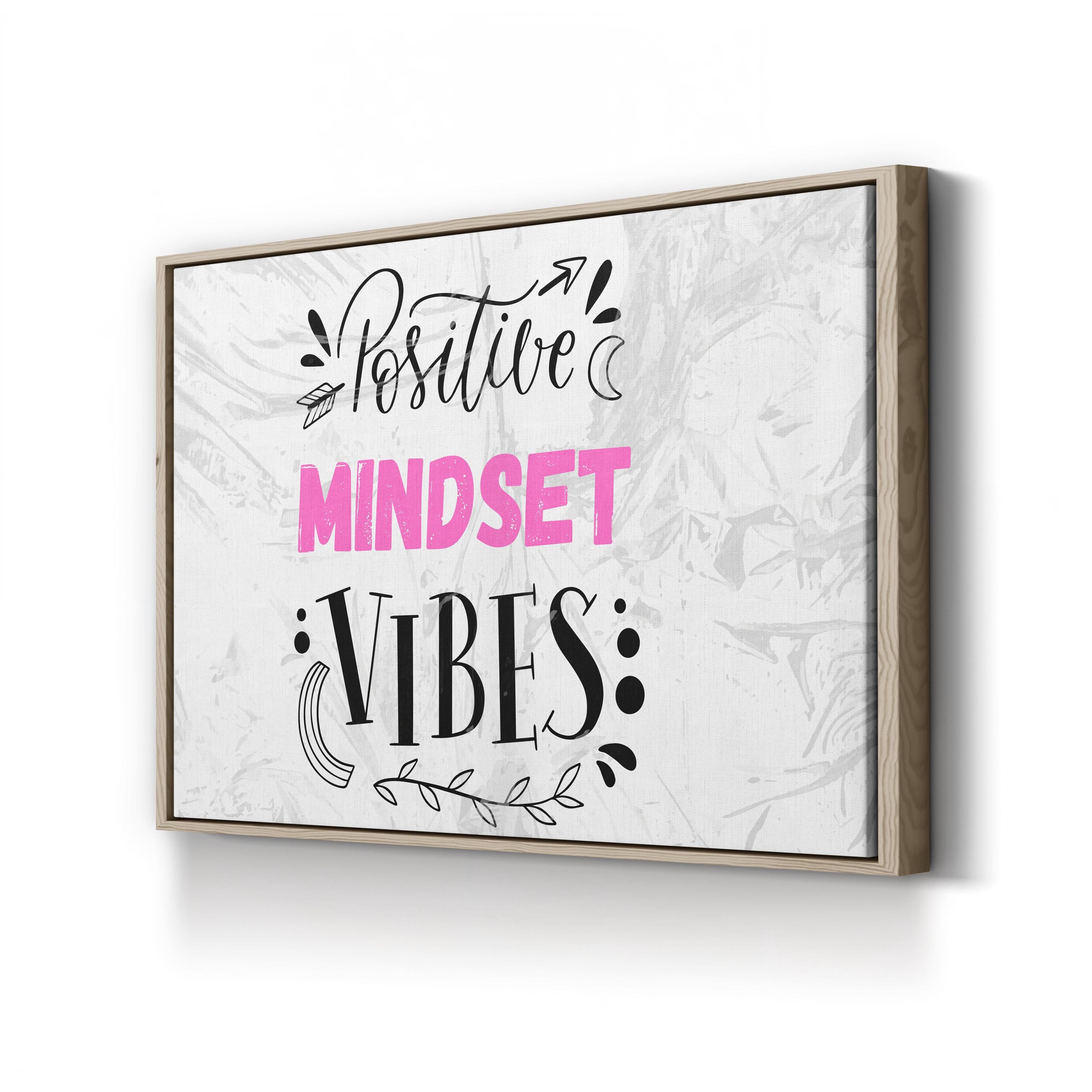 Positive Vibes Mindset II Wall Art | Contemporary Black and Pink Typography Canvas Print
