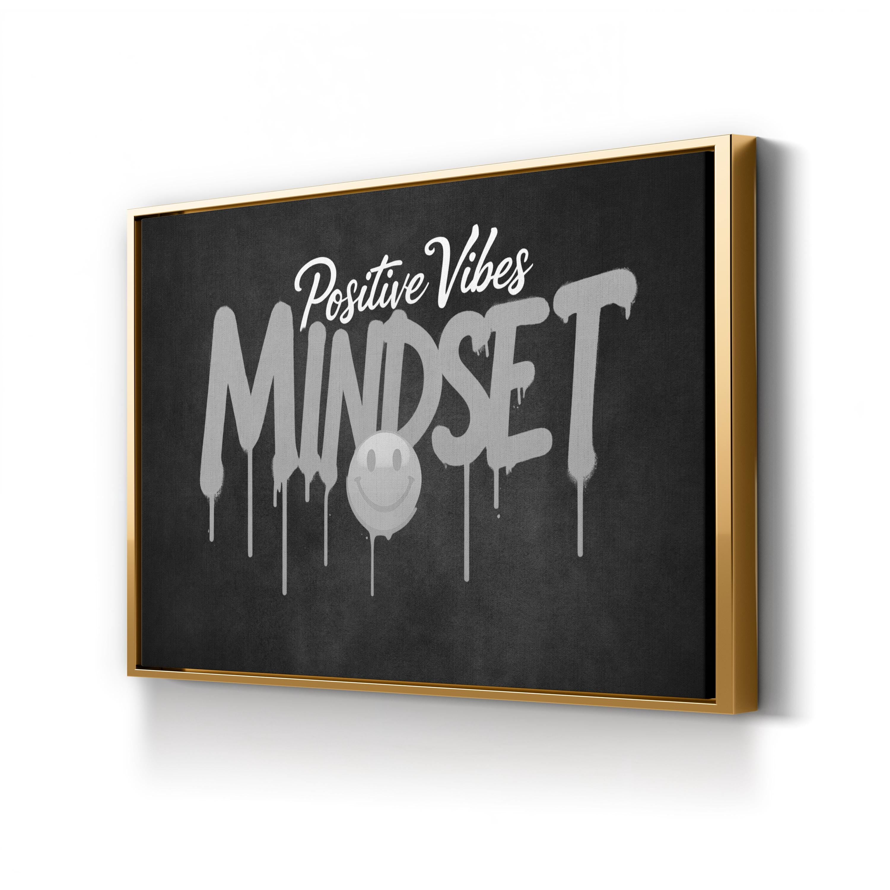Positive Vibes Mindset IV Typography Canvas Art Print – Black and White Drip Design