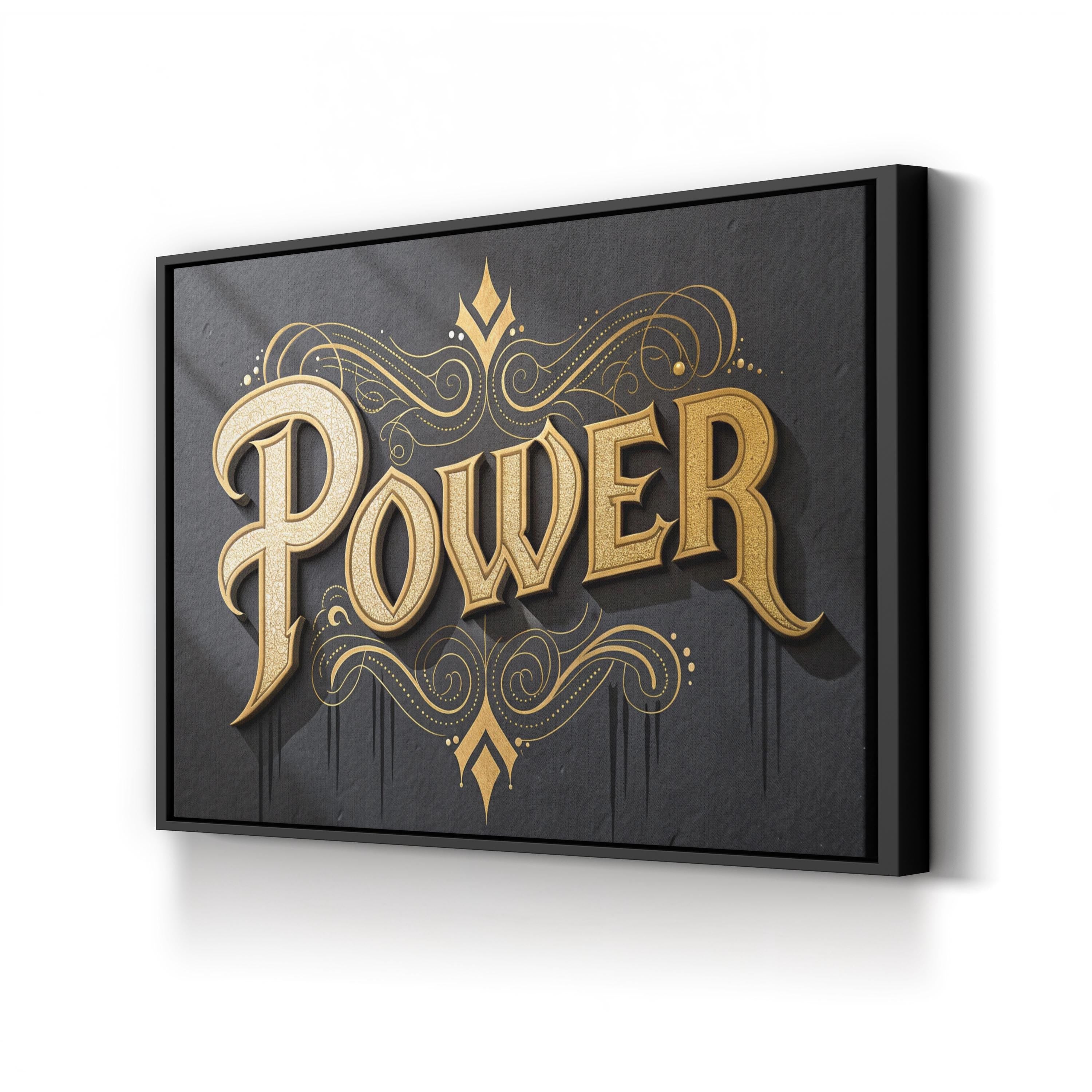 POWER Typography Black Canvas Wall Art