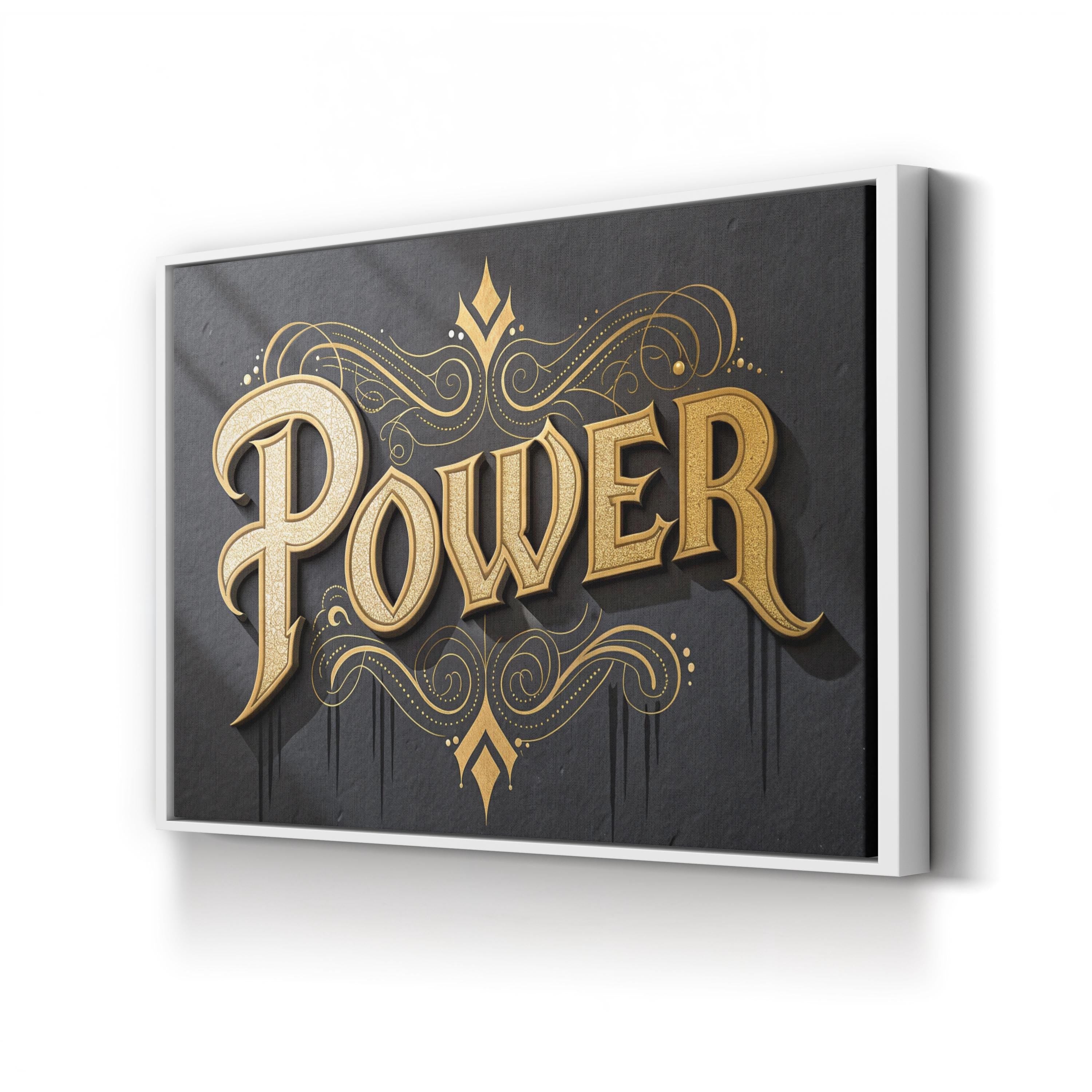 POWER Typography Black Canvas Wall Art