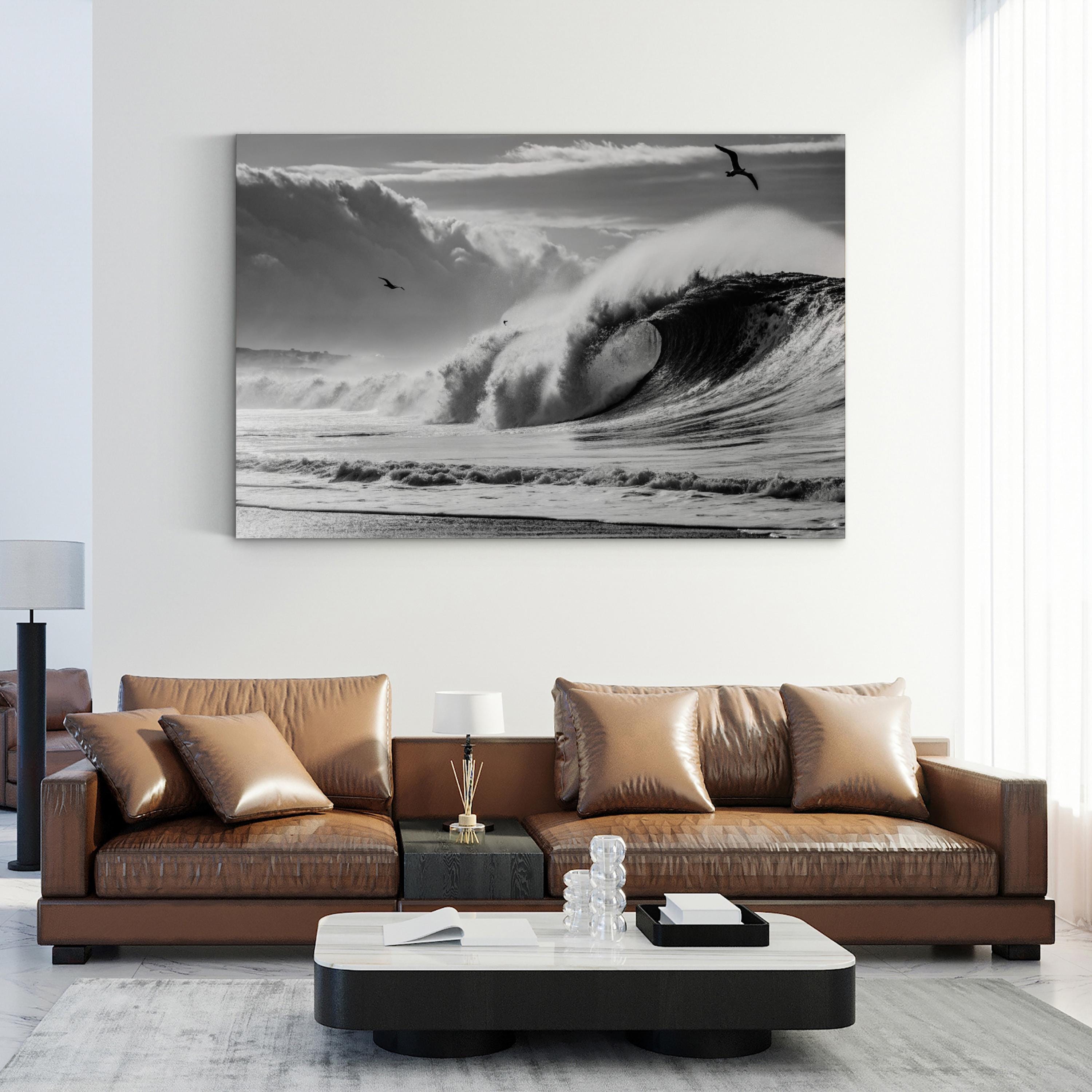 California Ocean Wave — Black and White Coastal Photography Canvas Print