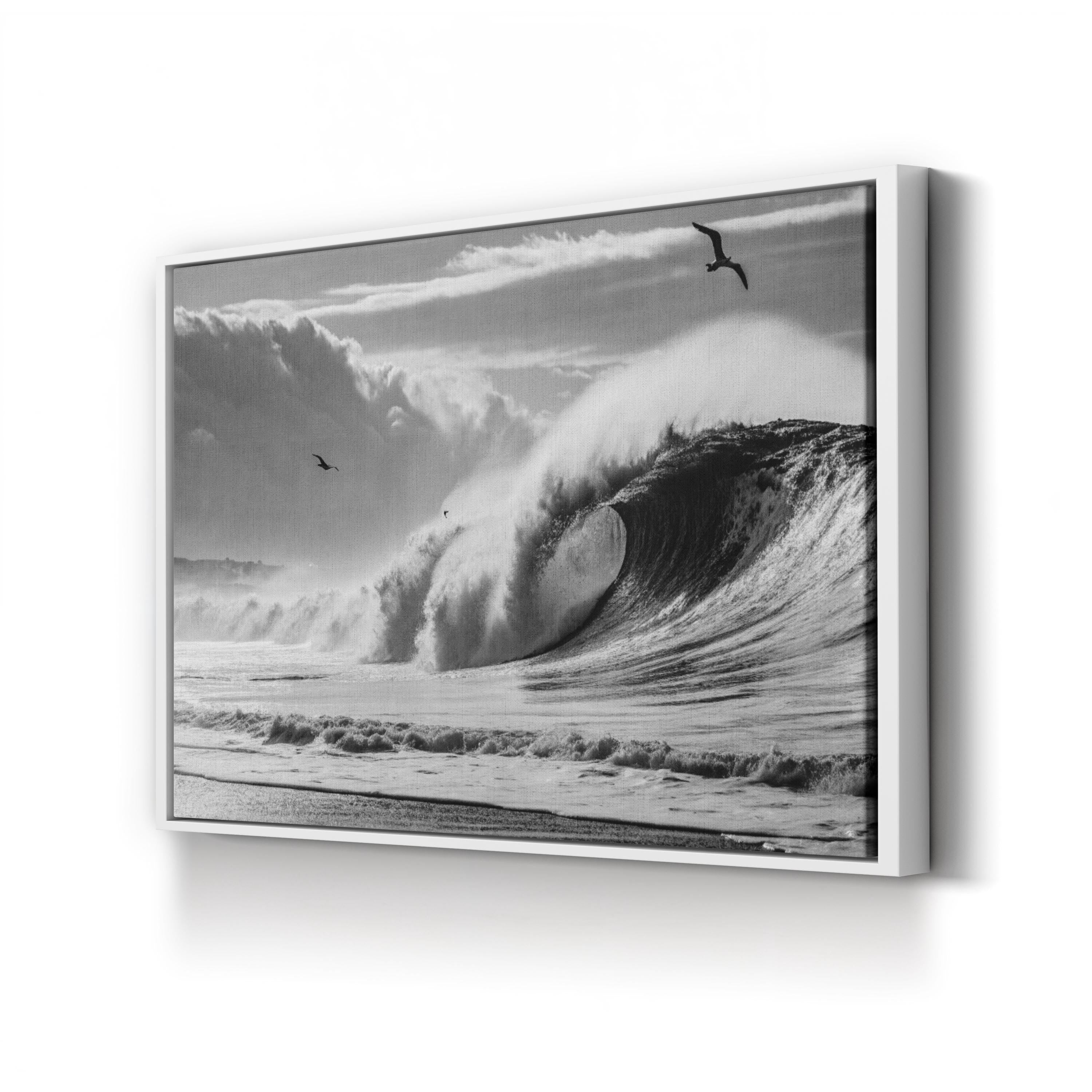 California Ocean Wave — Black and White Coastal Photography Canvas Print
