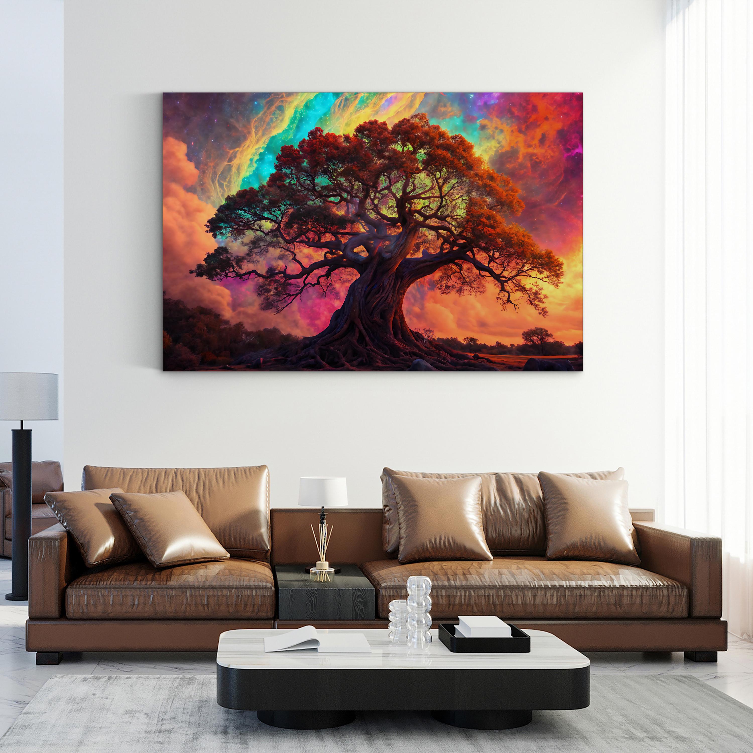 Psychedelic Tree – Period Illustration Wall Art | Colorful Fantasy Landscape Canvas Print