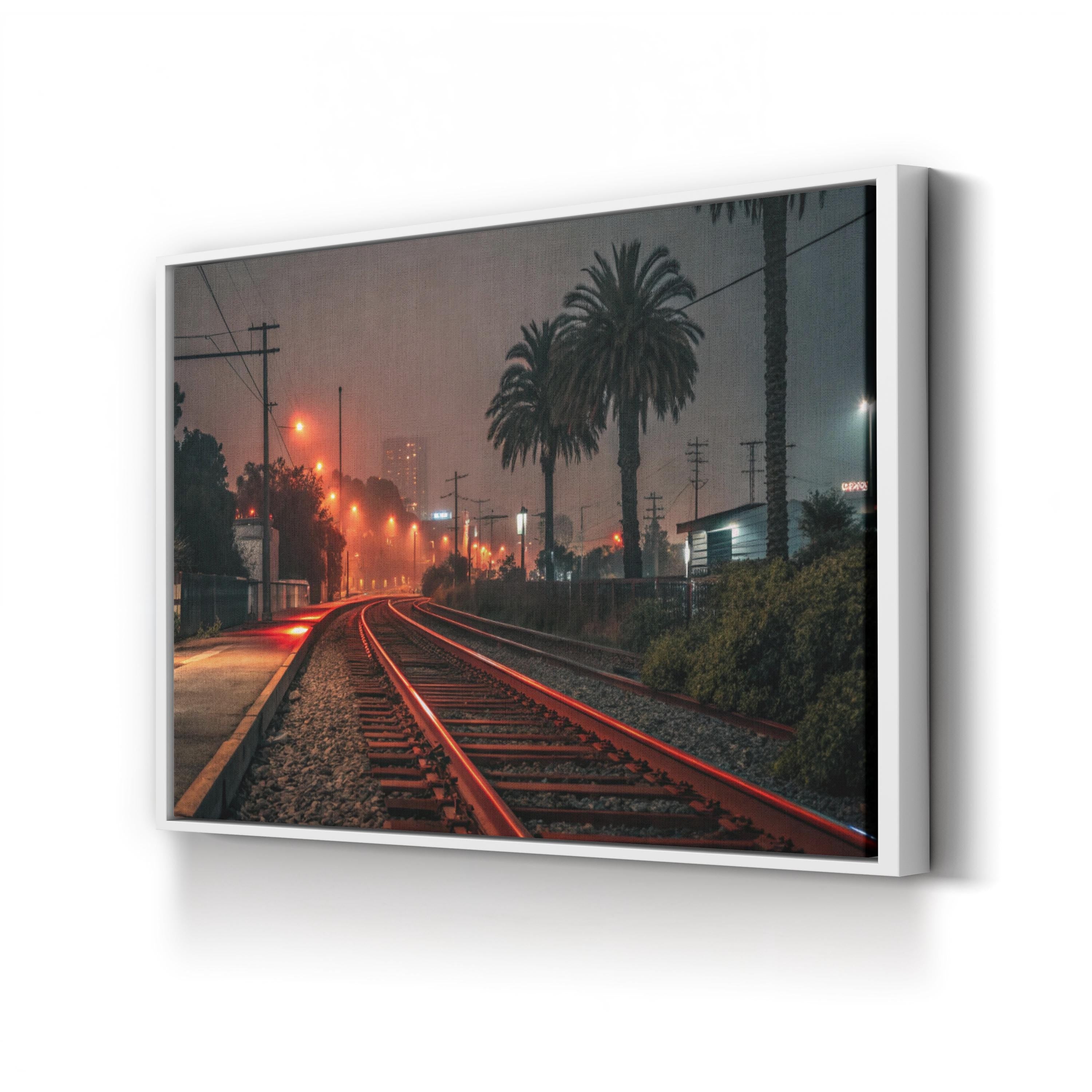 Red Railway Night City – Vintage Photography Wall Art | Urban Cityscape Canvas Print