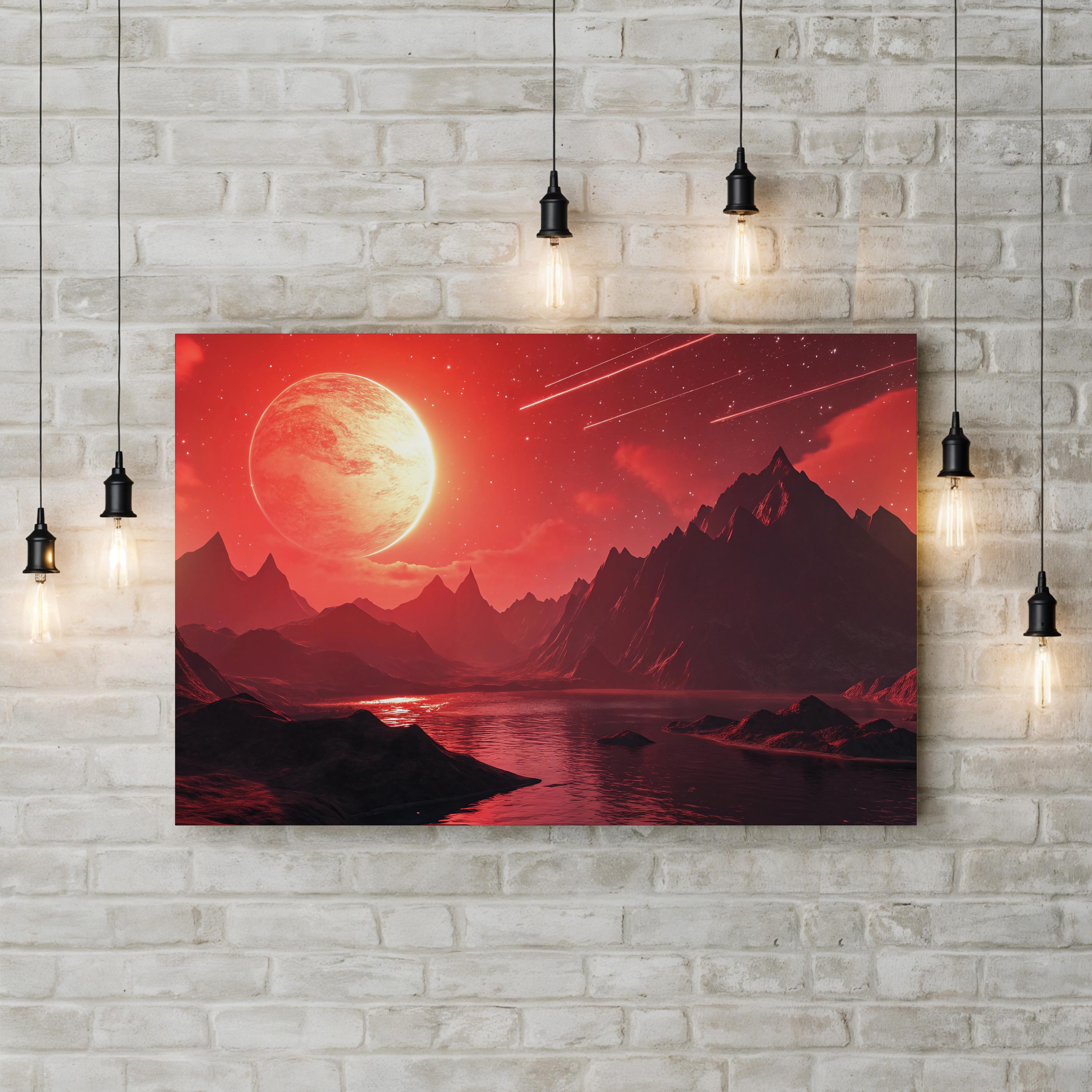 Retrowave Neon Mountain Landscape – Period Illustration Wall Art | 80s Synthwave Canvas Print