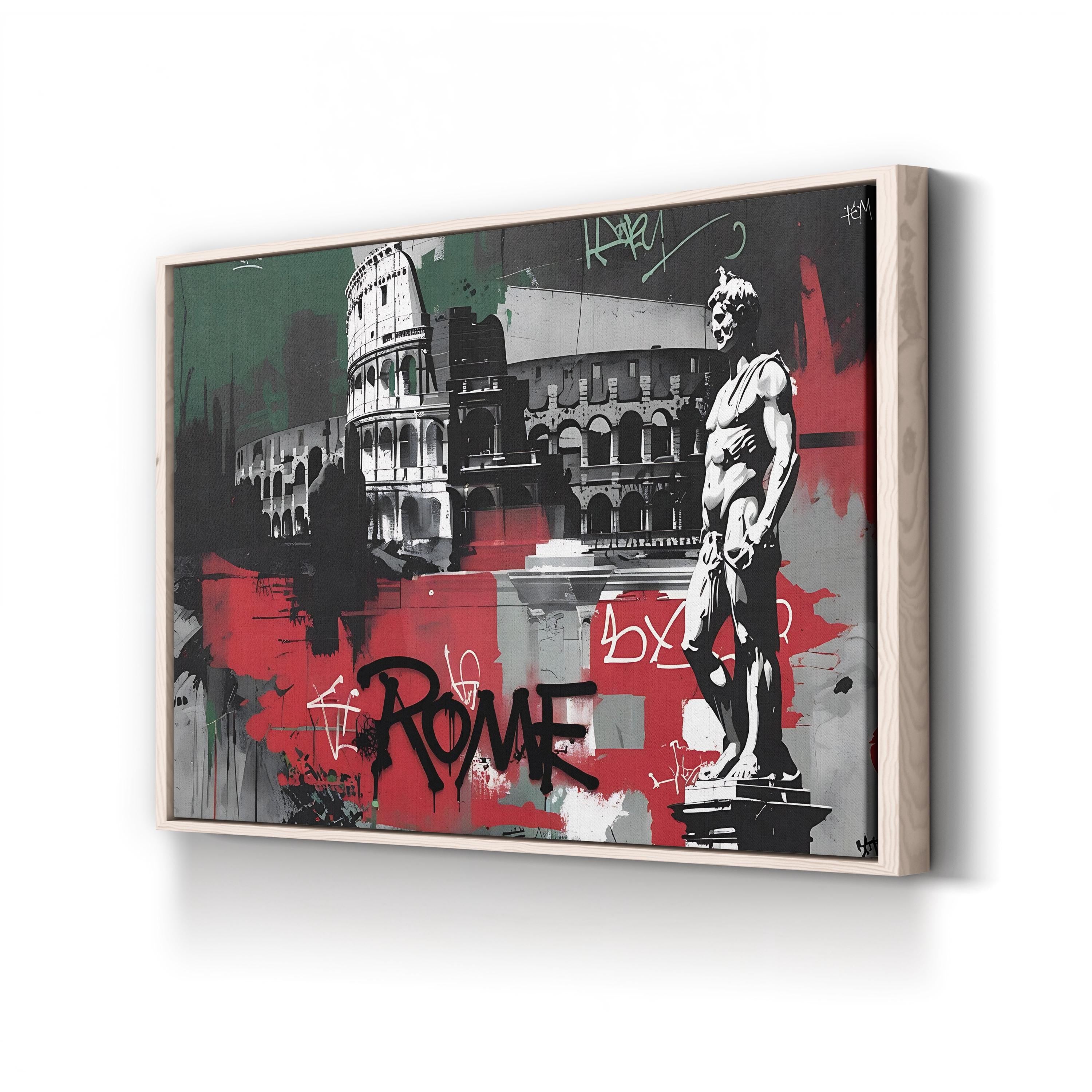 Rome Collage Street Art – Period Illustration Wall Art | Urban Graffiti Canvas Print