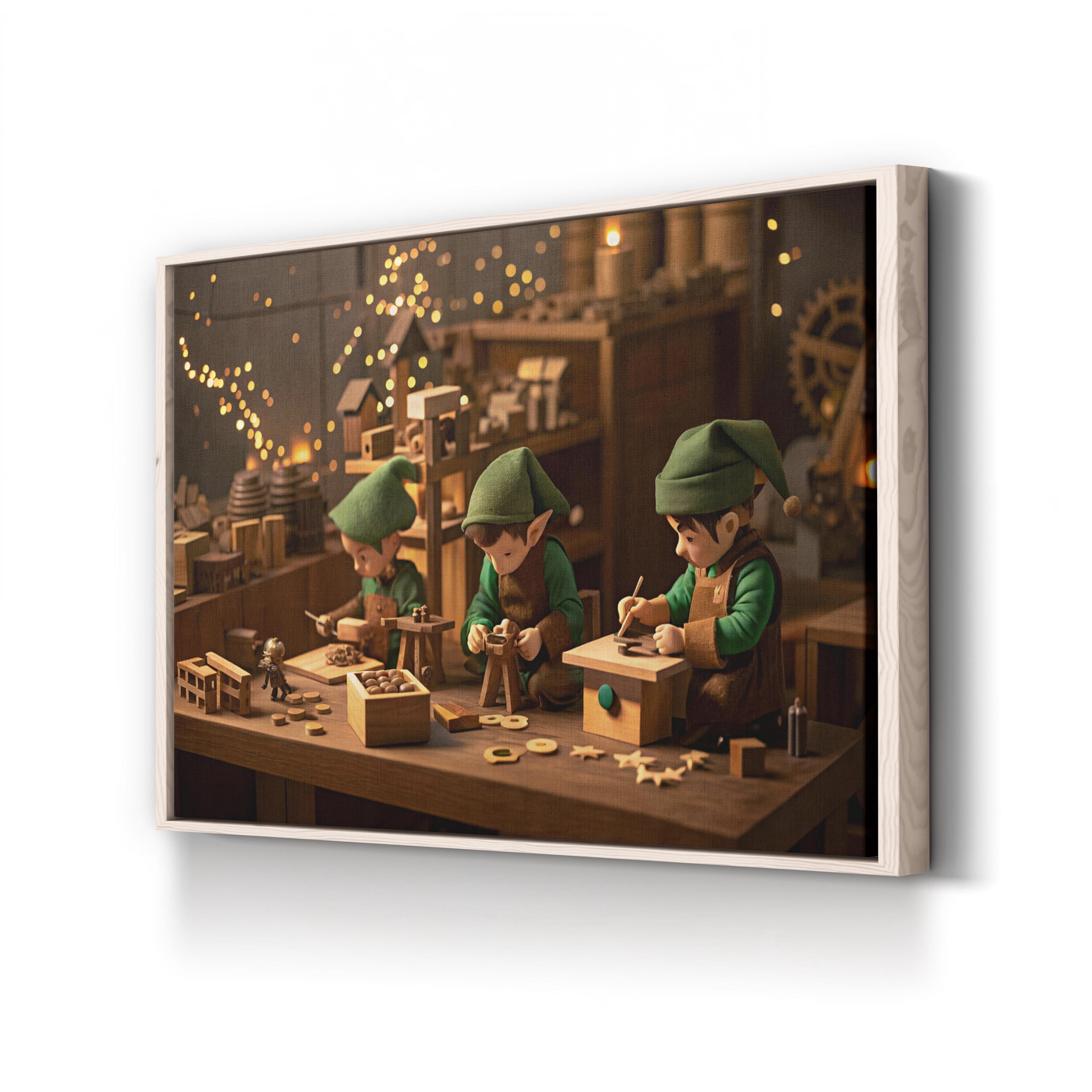 Santa's Workshop Elves – Period Illustration Wall Art | Whimsical Holiday Canvas Print