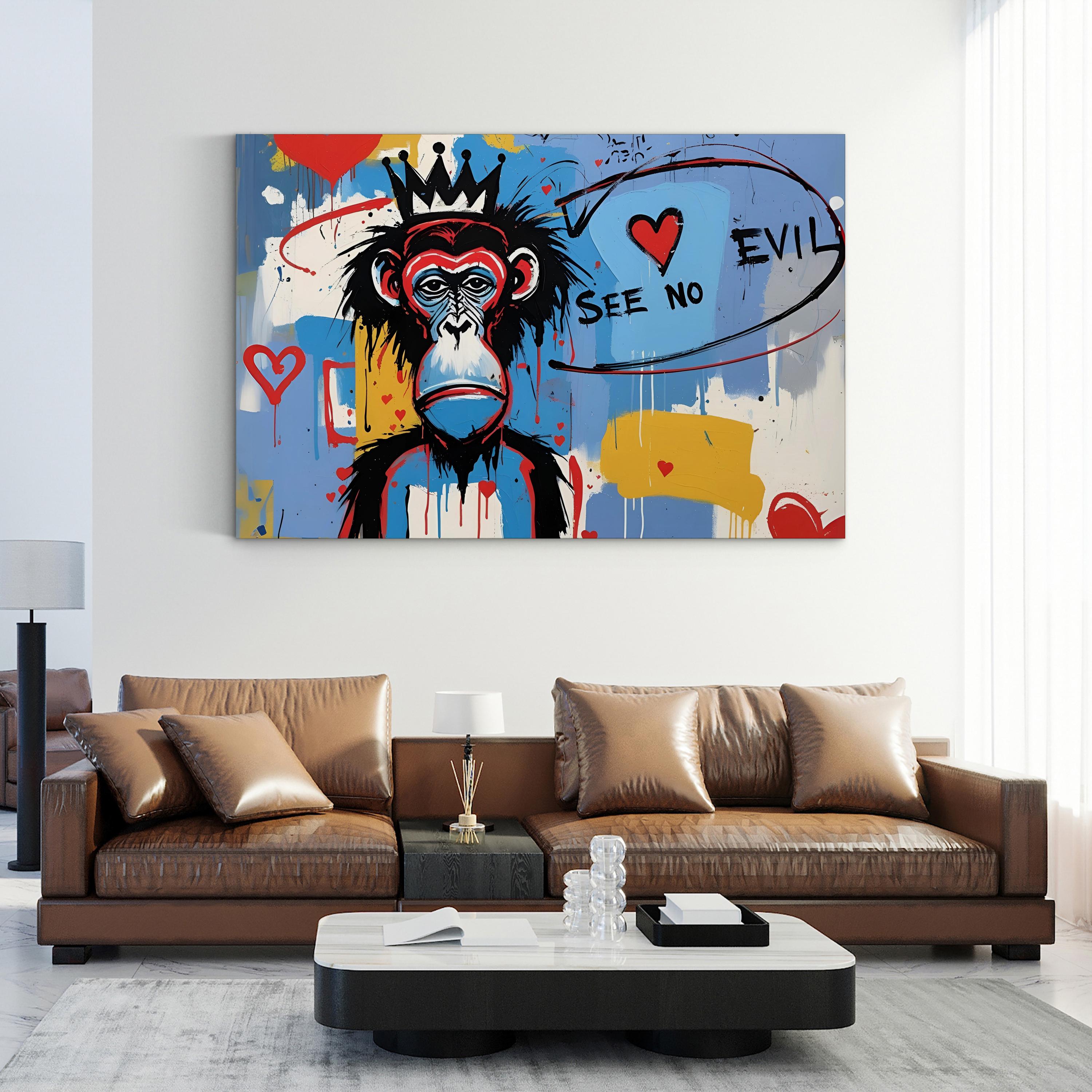 Basquiat Style Crowned Figure – Period Illustration Wall Art | Urban Street Canvas Print