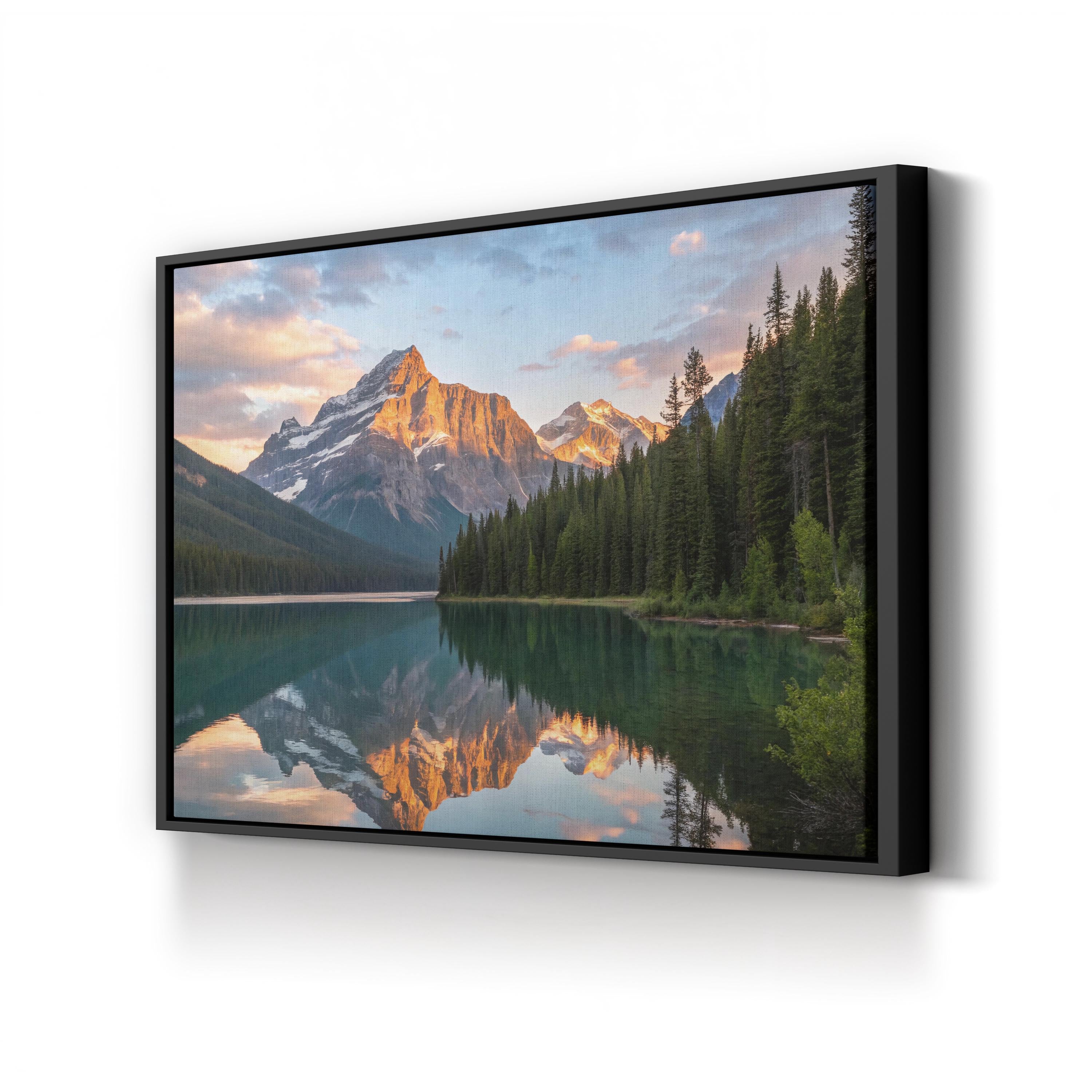 Framed Mountain Lake Reflection – Vintage Photography Wall Art | Coastal Landscape Canvas Print