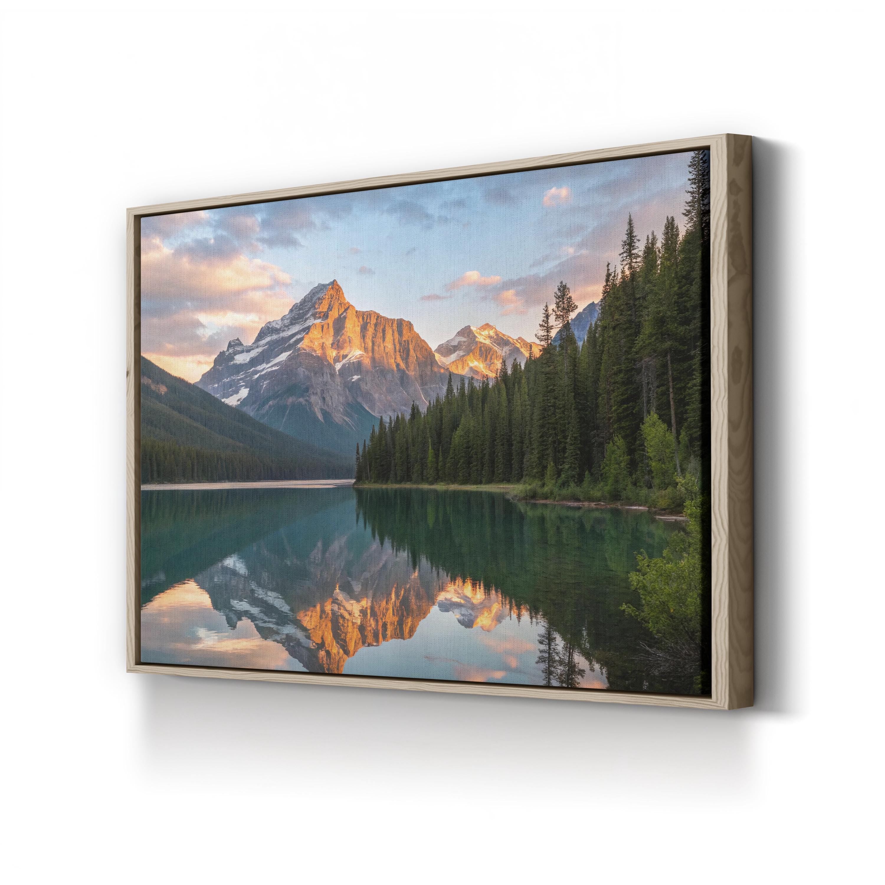 Framed Mountain Lake Reflection – Vintage Photography Wall Art | Coastal Landscape Canvas Print