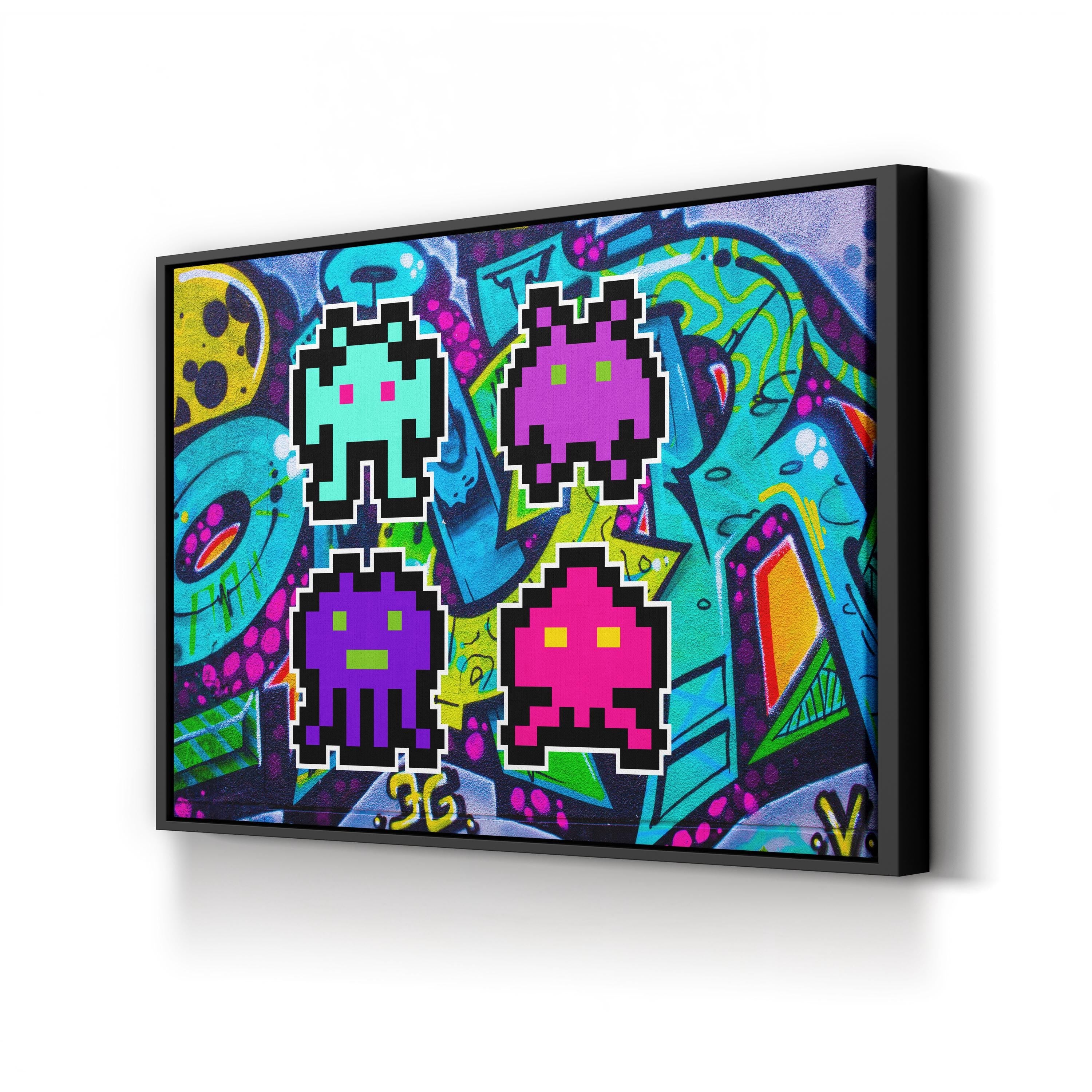 Space Invaders Graffiti Pop Art Wall Art — Retro Gaming Canvas Print
