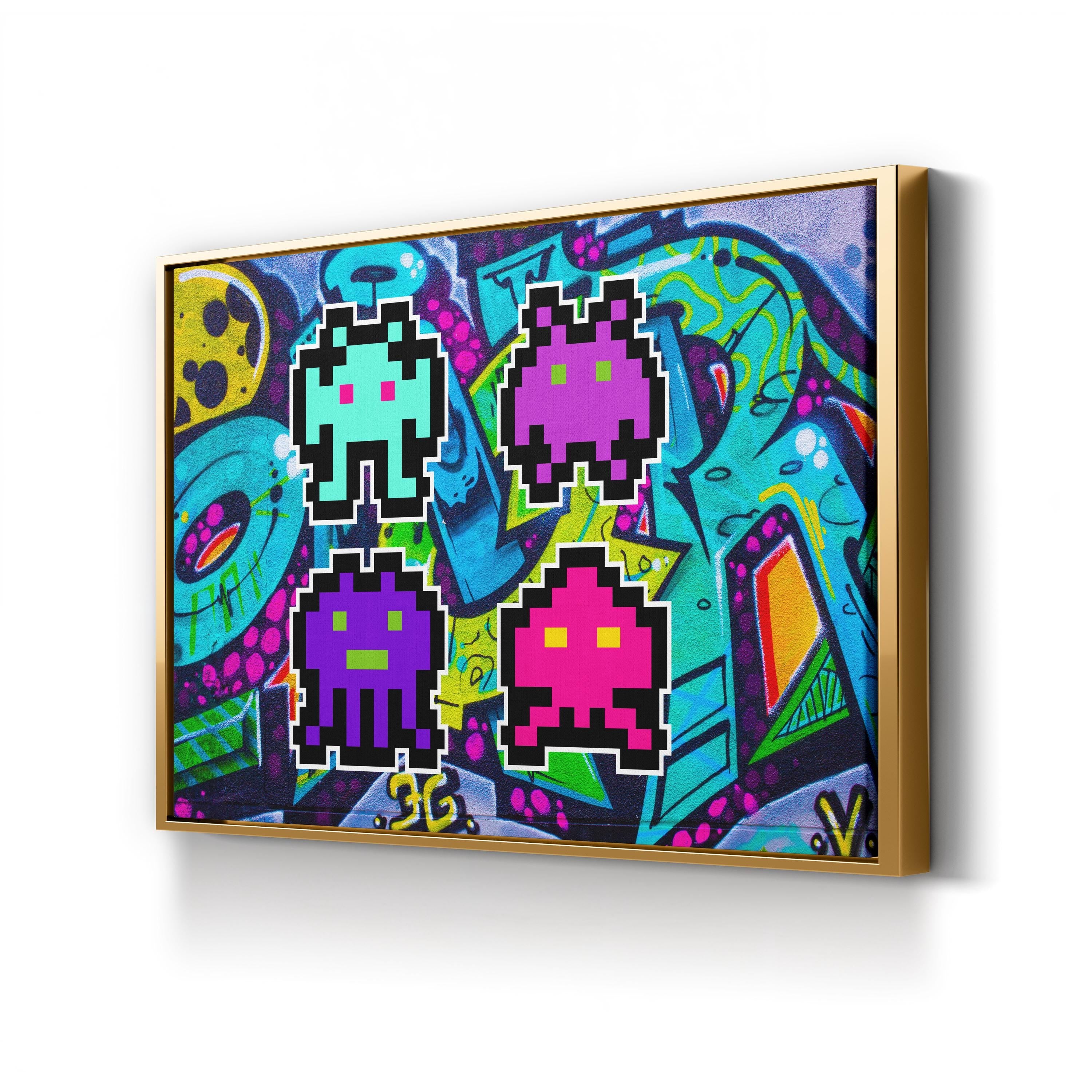 Space Invaders Graffiti Pop Art Wall Art — Retro Gaming Canvas Print