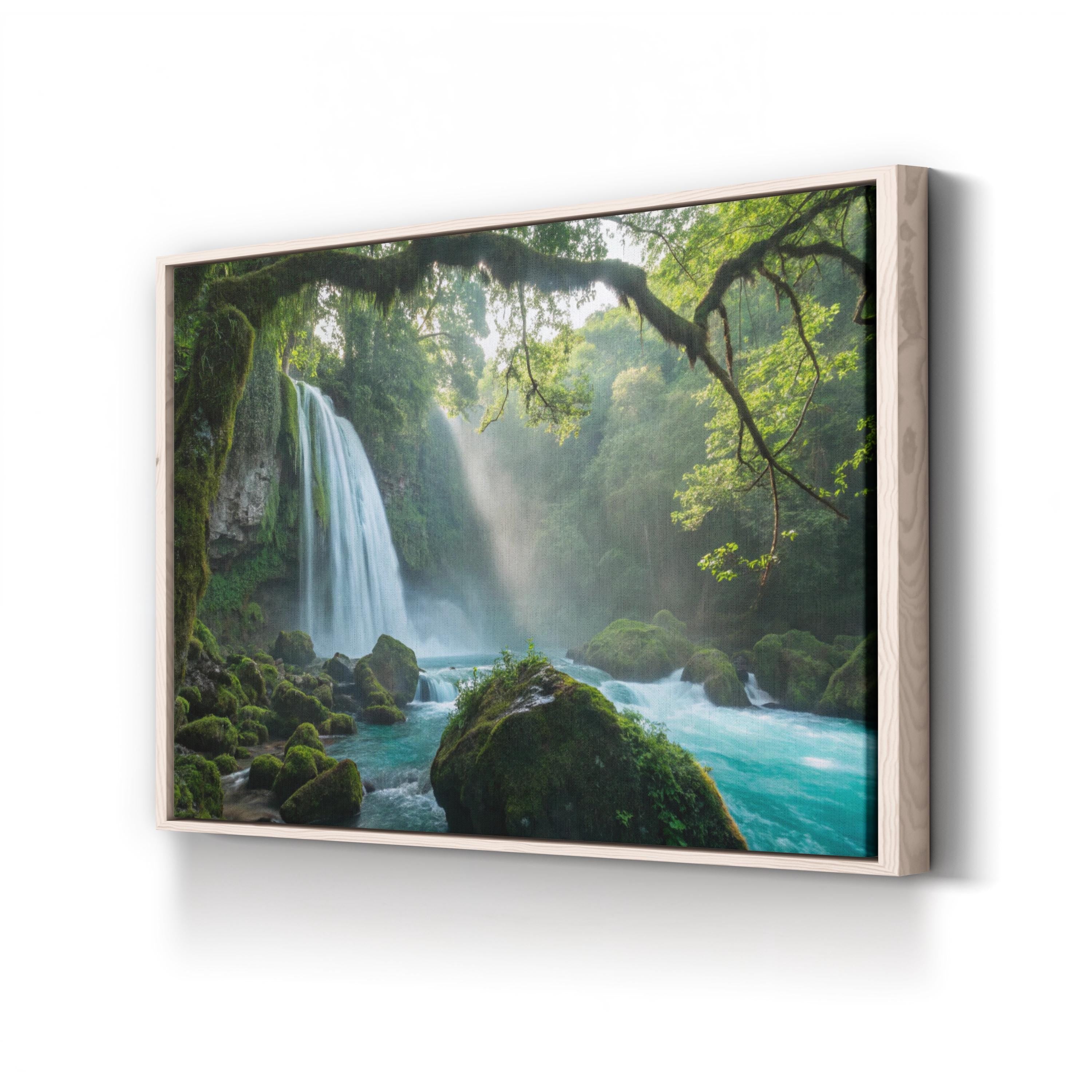 Majestic Waterfall Green Forest – Vintage Photography Wall Art | Landscape Canvas Print