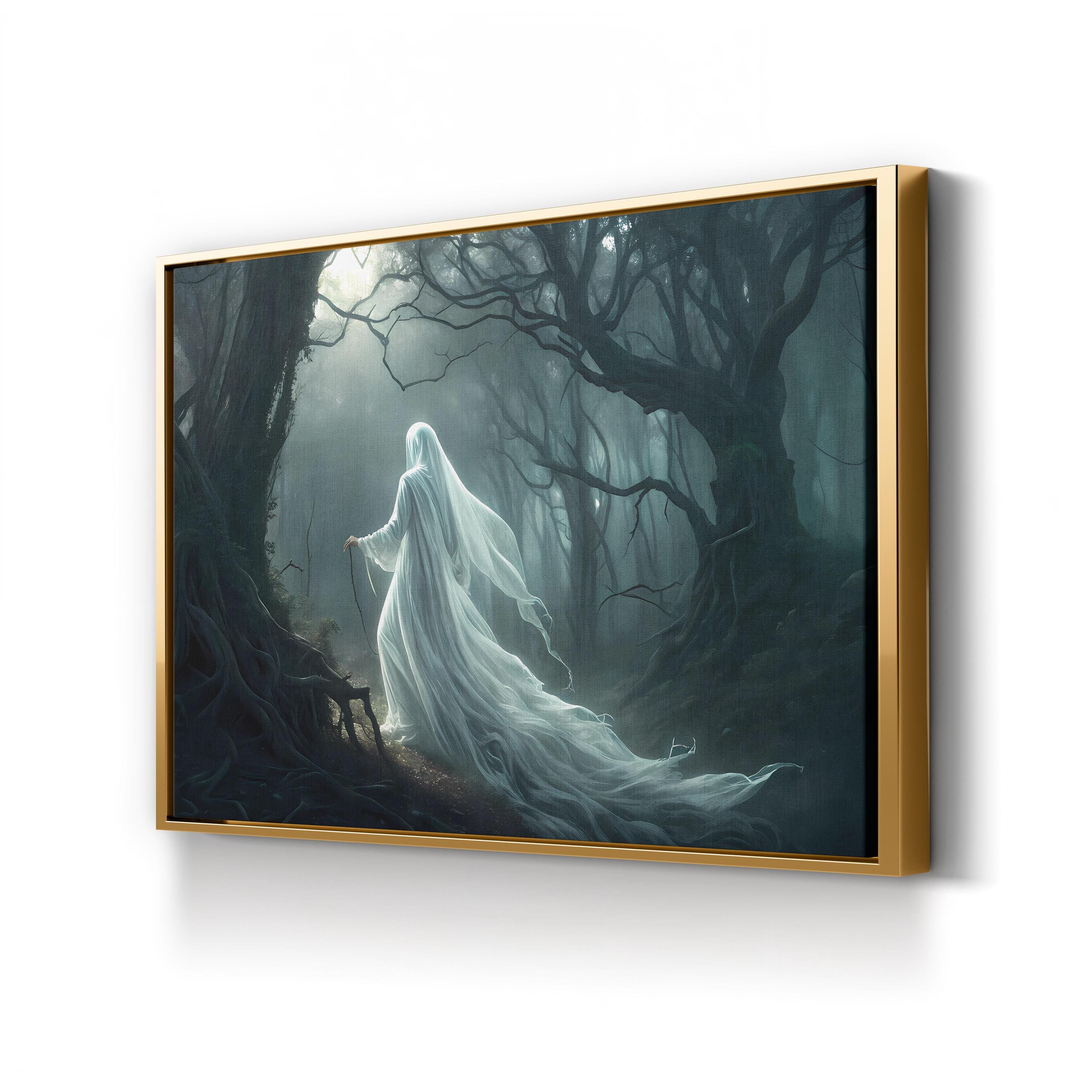 Enchanted Forest – Period Illustration Wall Art | Golden Mystical Landscape Canvas Print