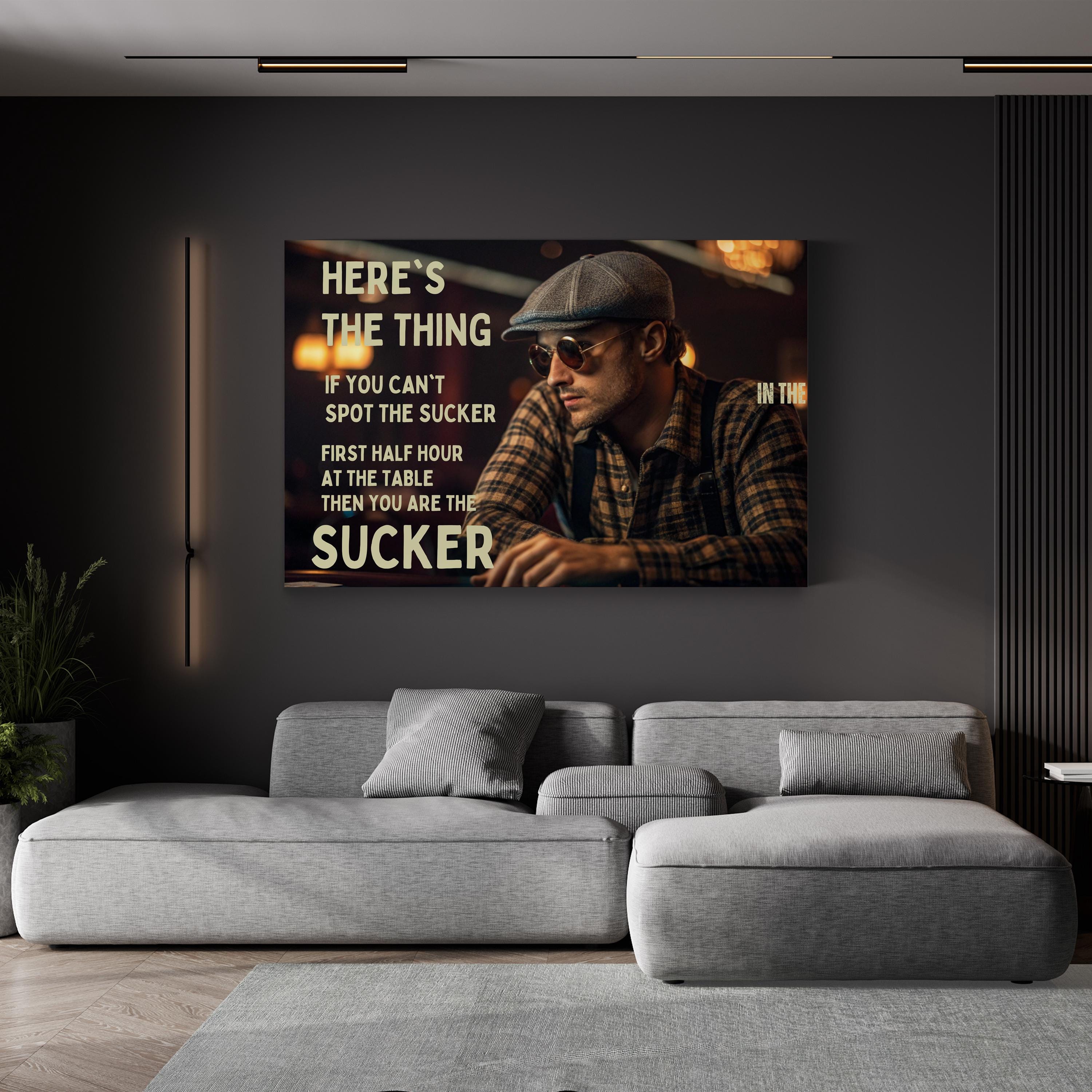 Spot the Sucker Wall Art | Witty Poker Quote Black Canvas Print