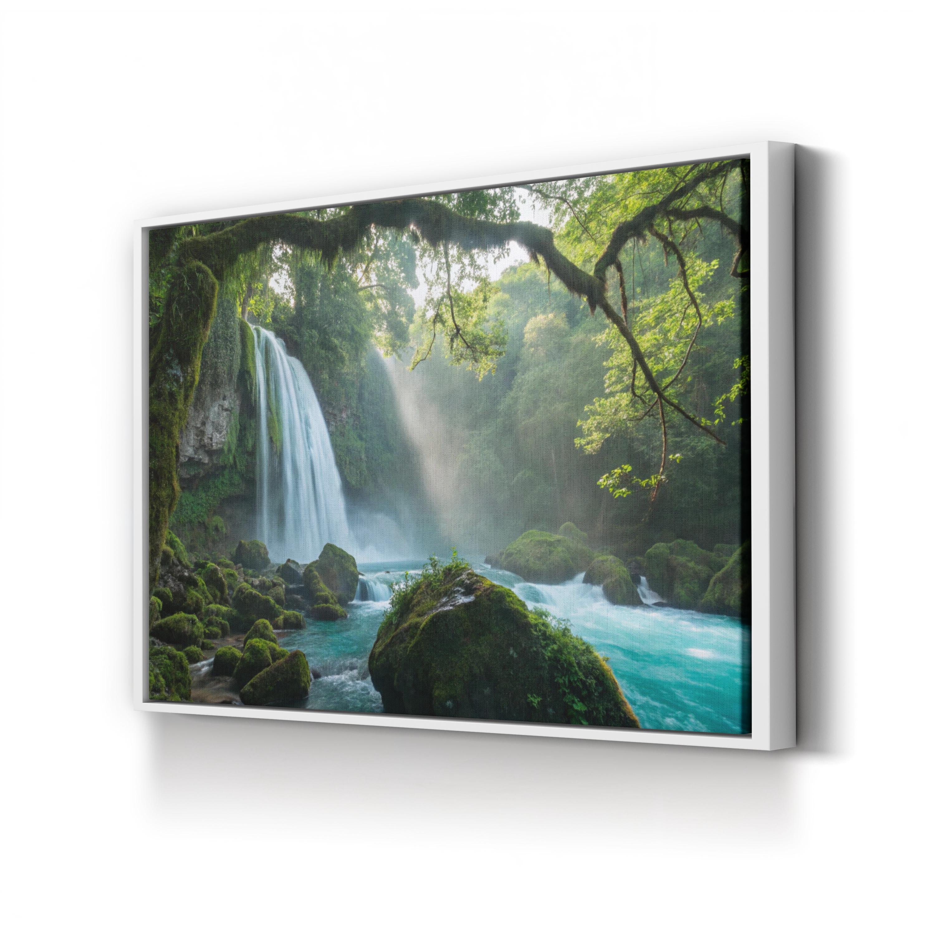Majestic Waterfall Green Forest – Vintage Photography Wall Art | Landscape Canvas Print