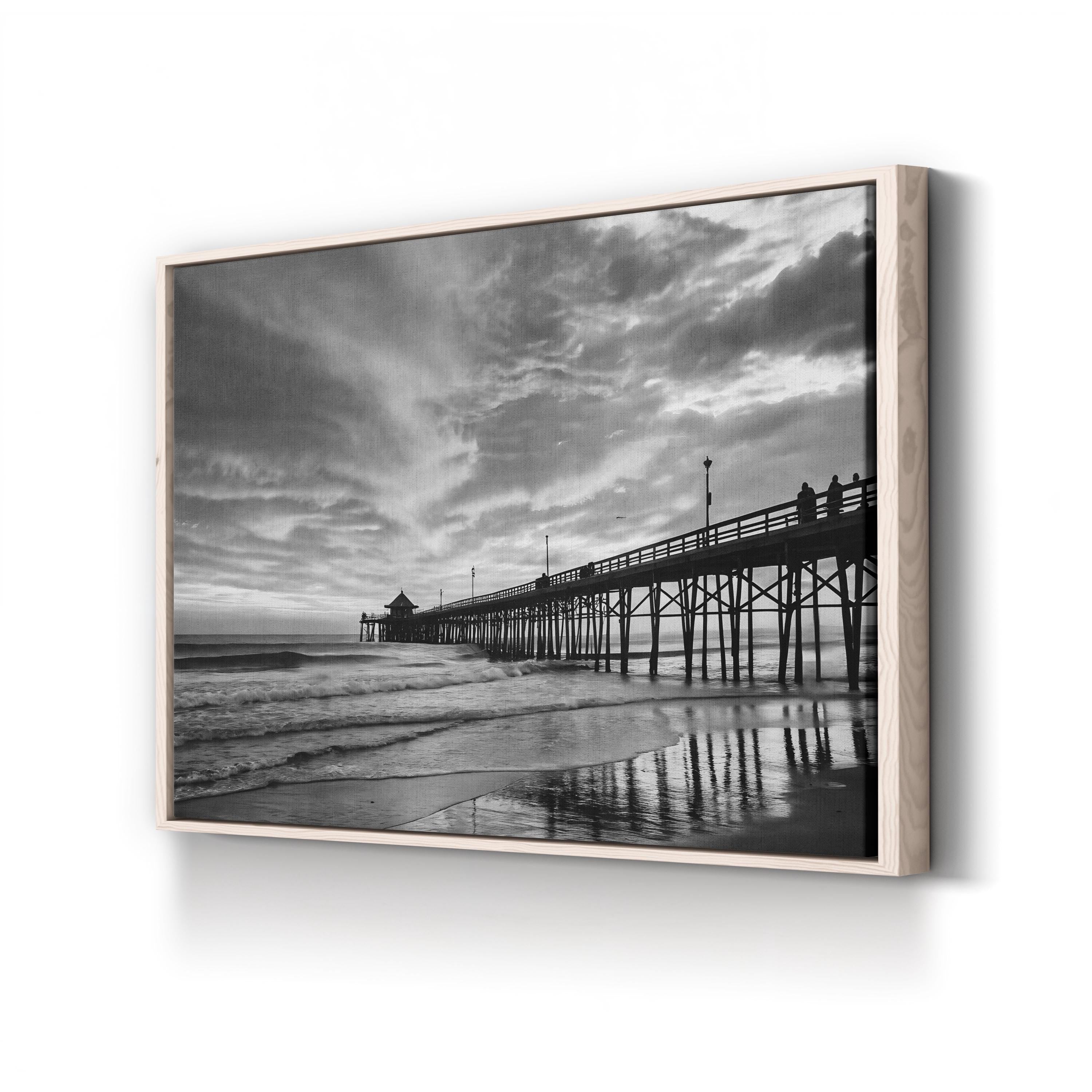 Black & White Pier Sunset – Vintage Photography Wall Art | Coastal Seascape Canvas Print