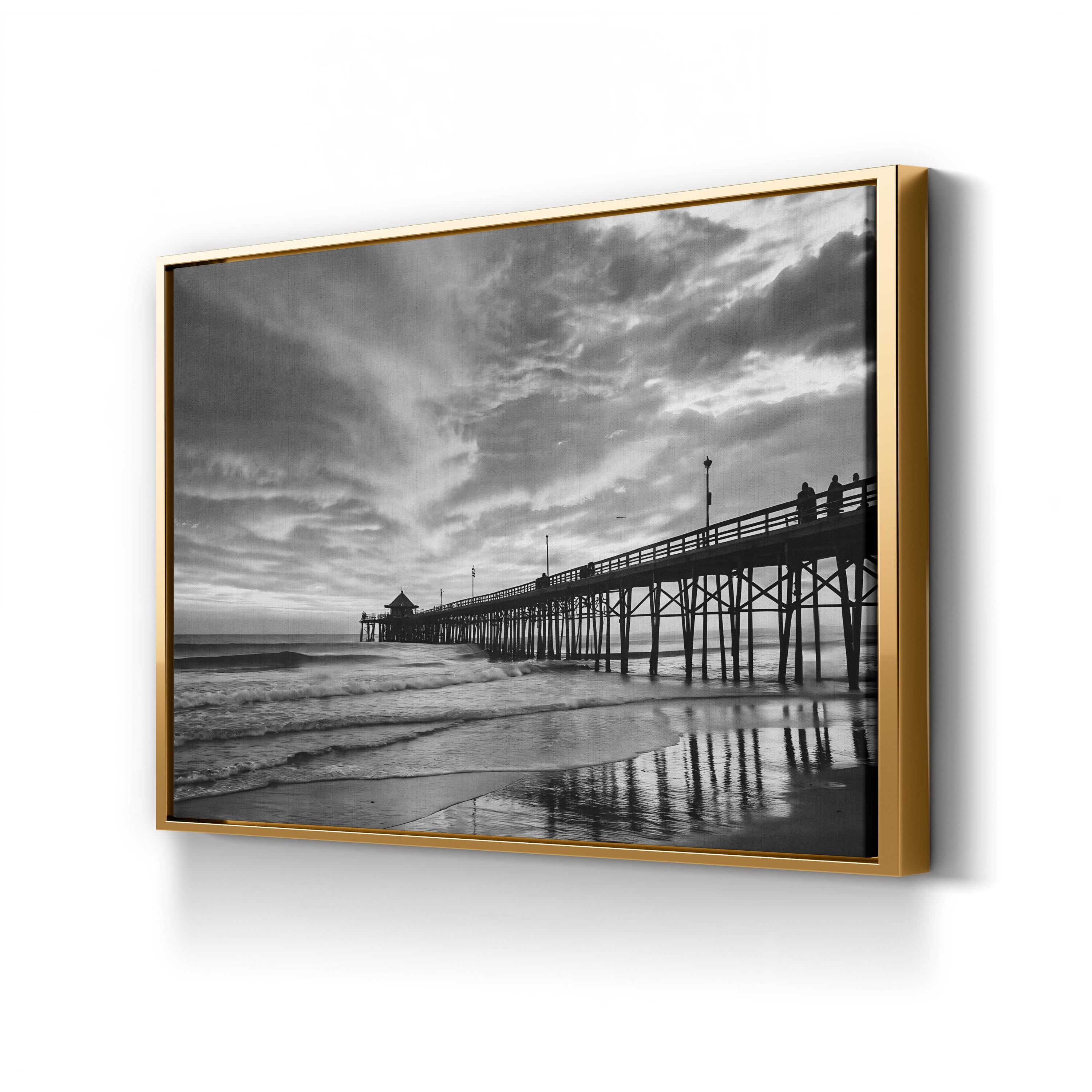 Black & White Pier Sunset – Vintage Photography Wall Art | Coastal Seascape Canvas Print