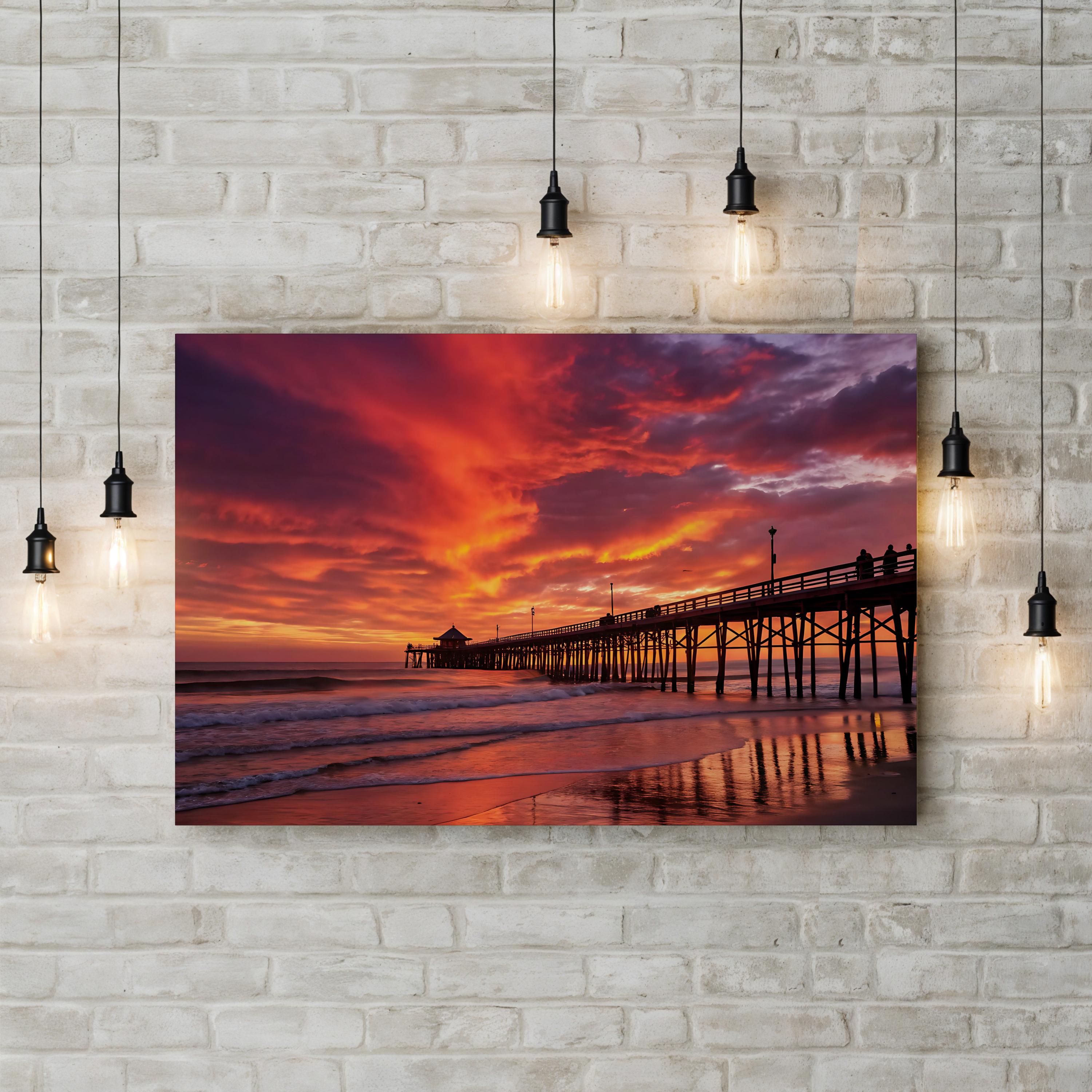 Sunset Pier Seaside – Vintage Photography Wall Art | Coastal Landscape Canvas Print