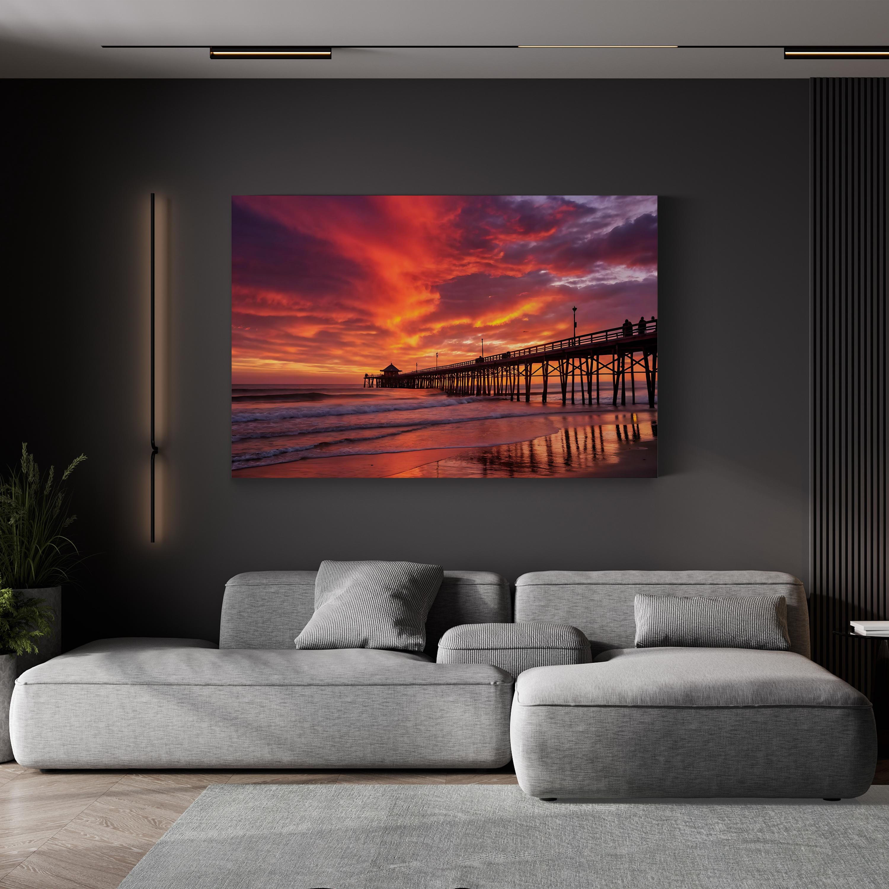 Sunset Pier Seaside – Vintage Photography Wall Art | Coastal Landscape Canvas Print