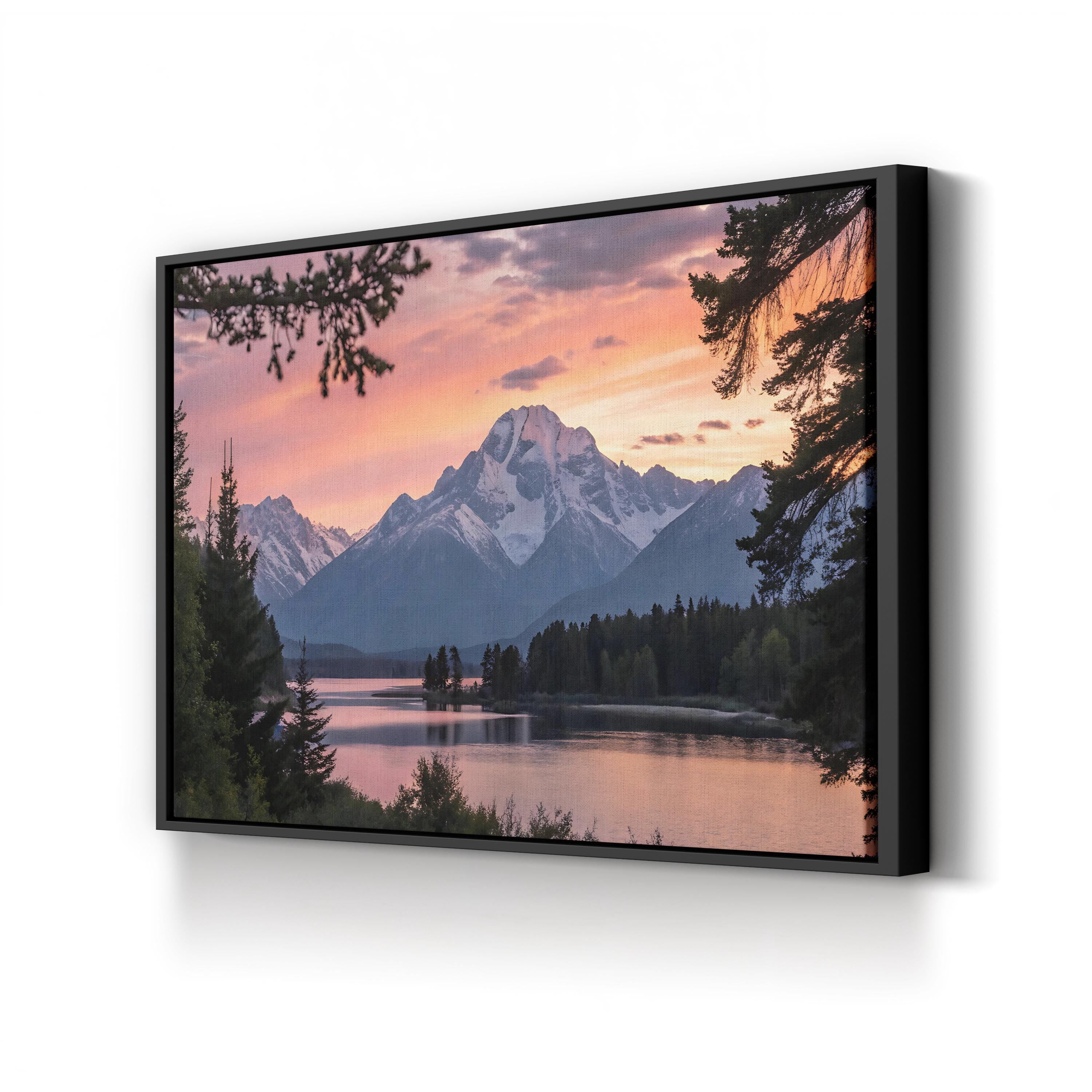 Mountain Lake Sunset Reflection – Vintage Photography Wall Art | Framed Landscape Canvas Print