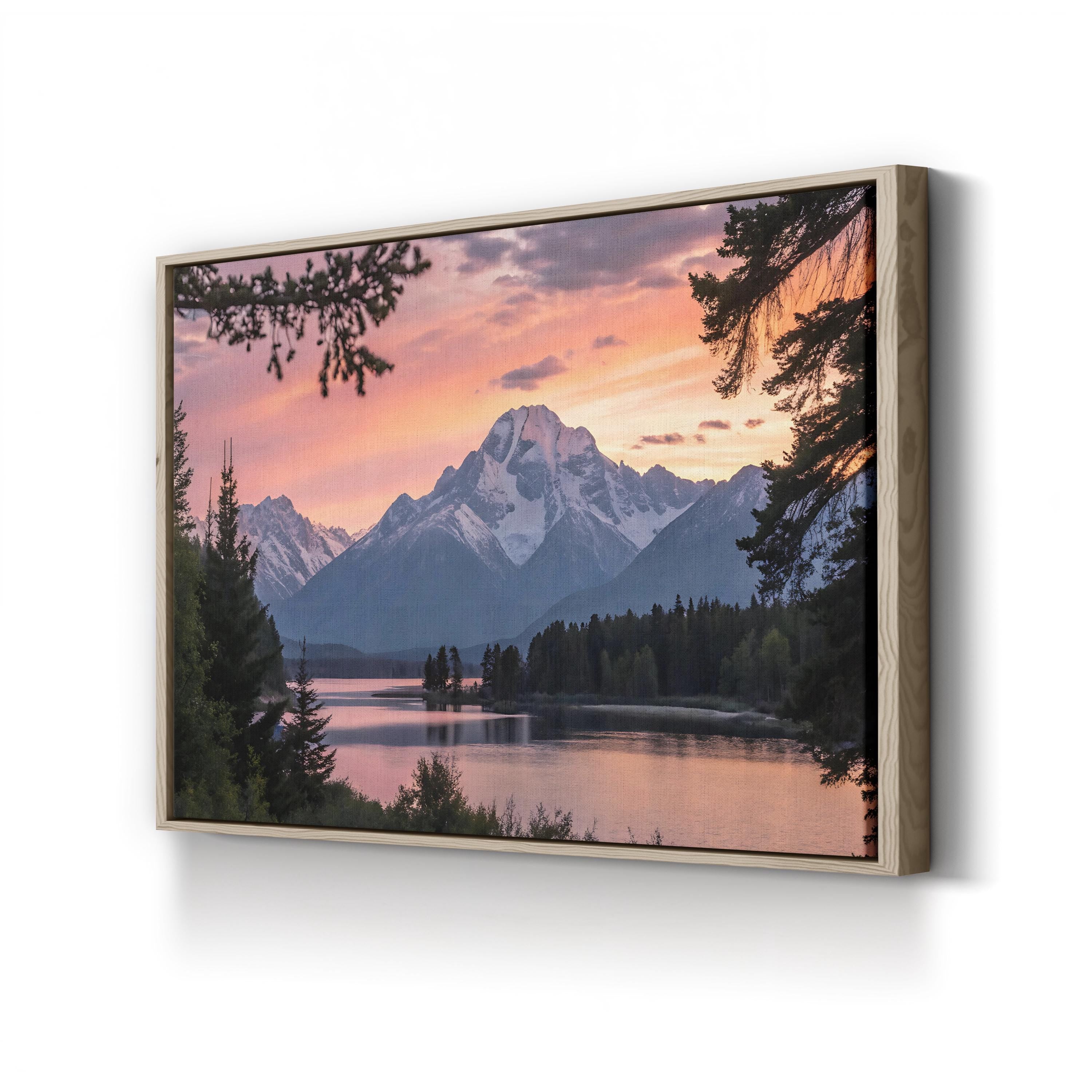 Mountain Lake Sunset Reflection – Vintage Photography Wall Art | Framed Landscape Canvas Print