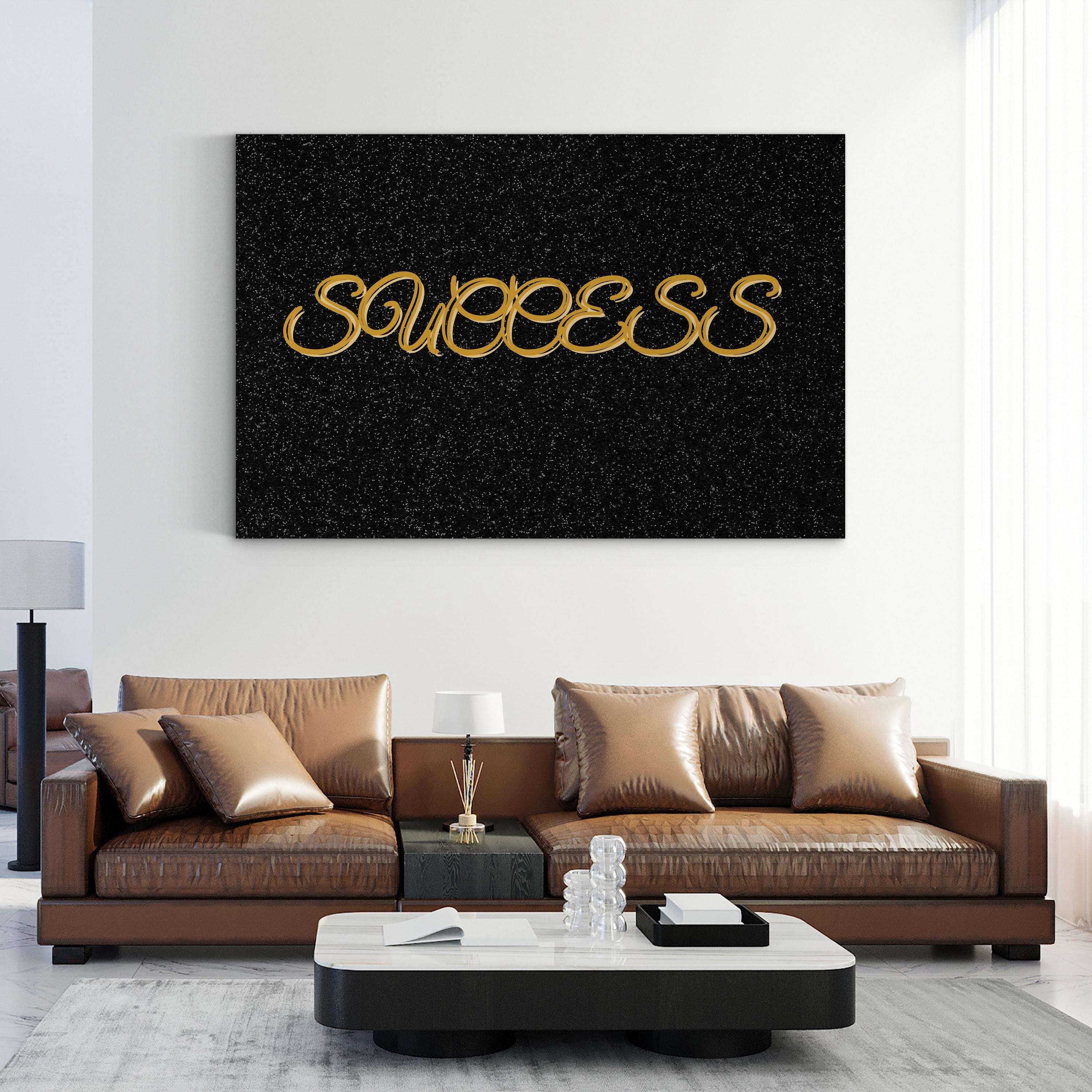 Success Calligraphy Wall Art | Black & Gold Inspirational Typography Canvas
