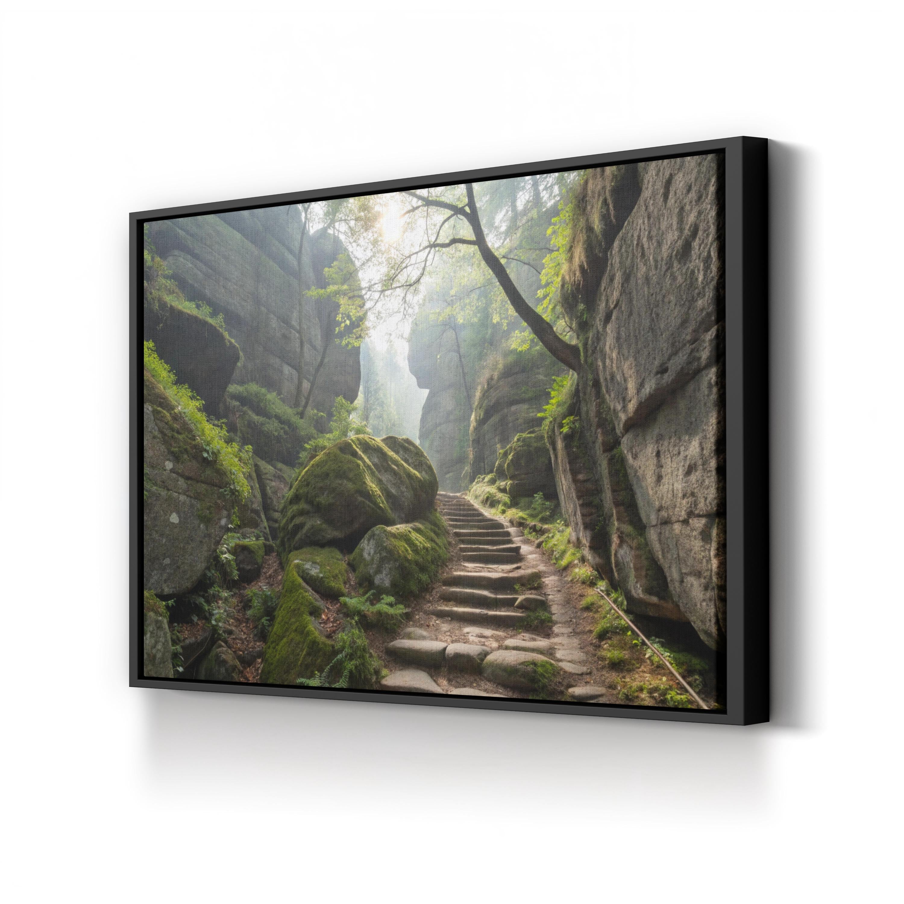 Mossy Stone Path Canvas Art | Tranquil Forest Landscape Print