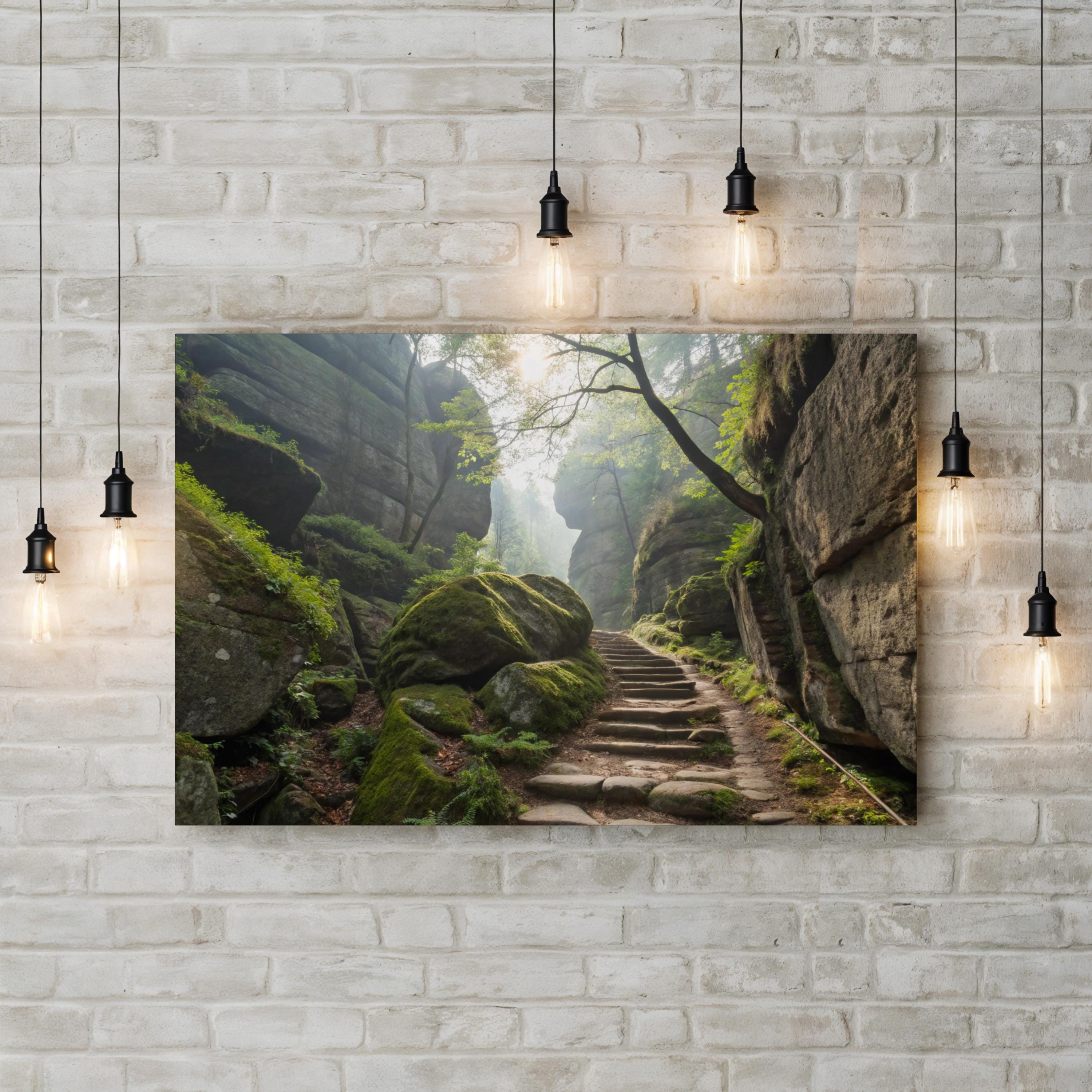 Mossy Stone Path Canvas Art | Tranquil Forest Landscape Print