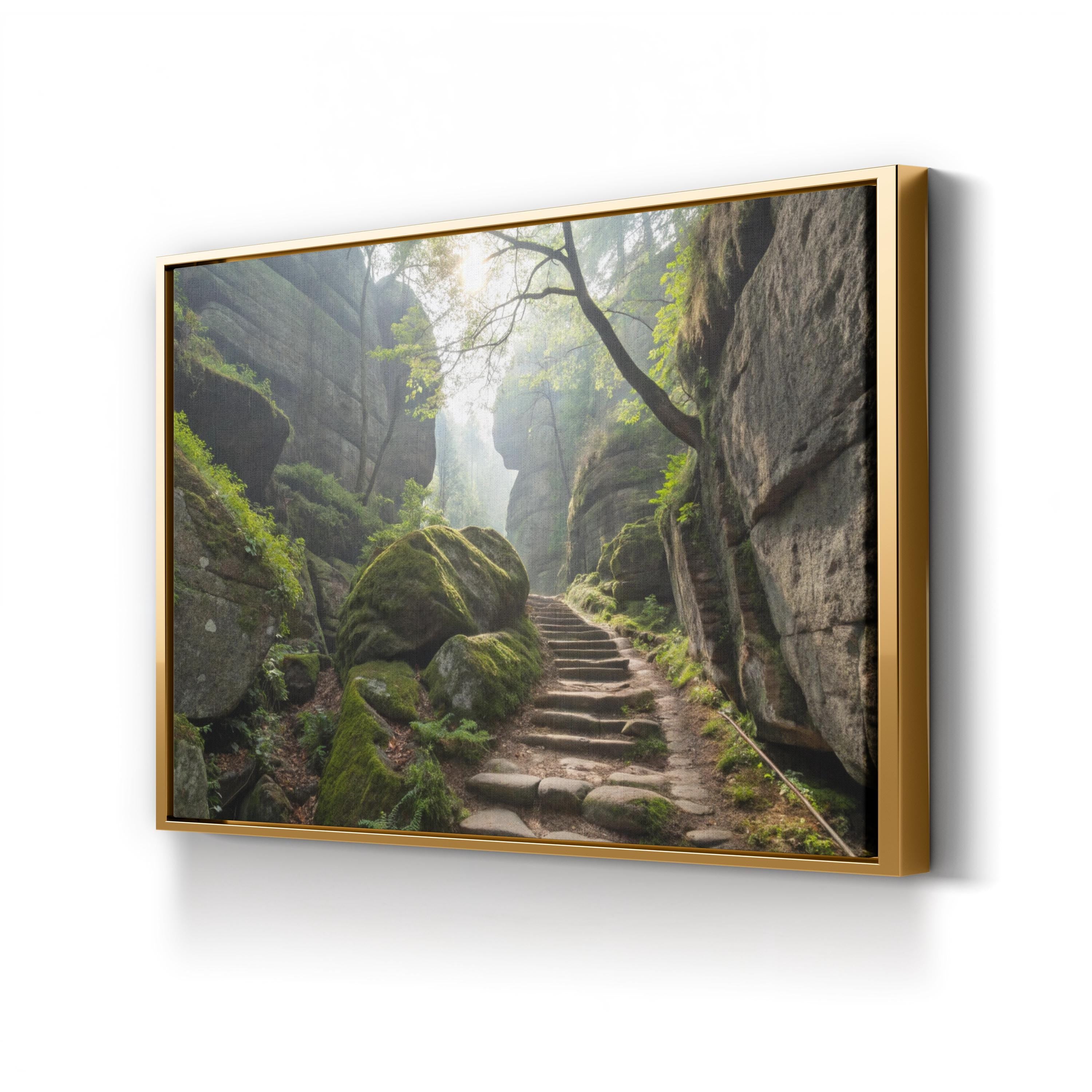 Mossy Stone Path Canvas Art | Tranquil Forest Landscape Print
